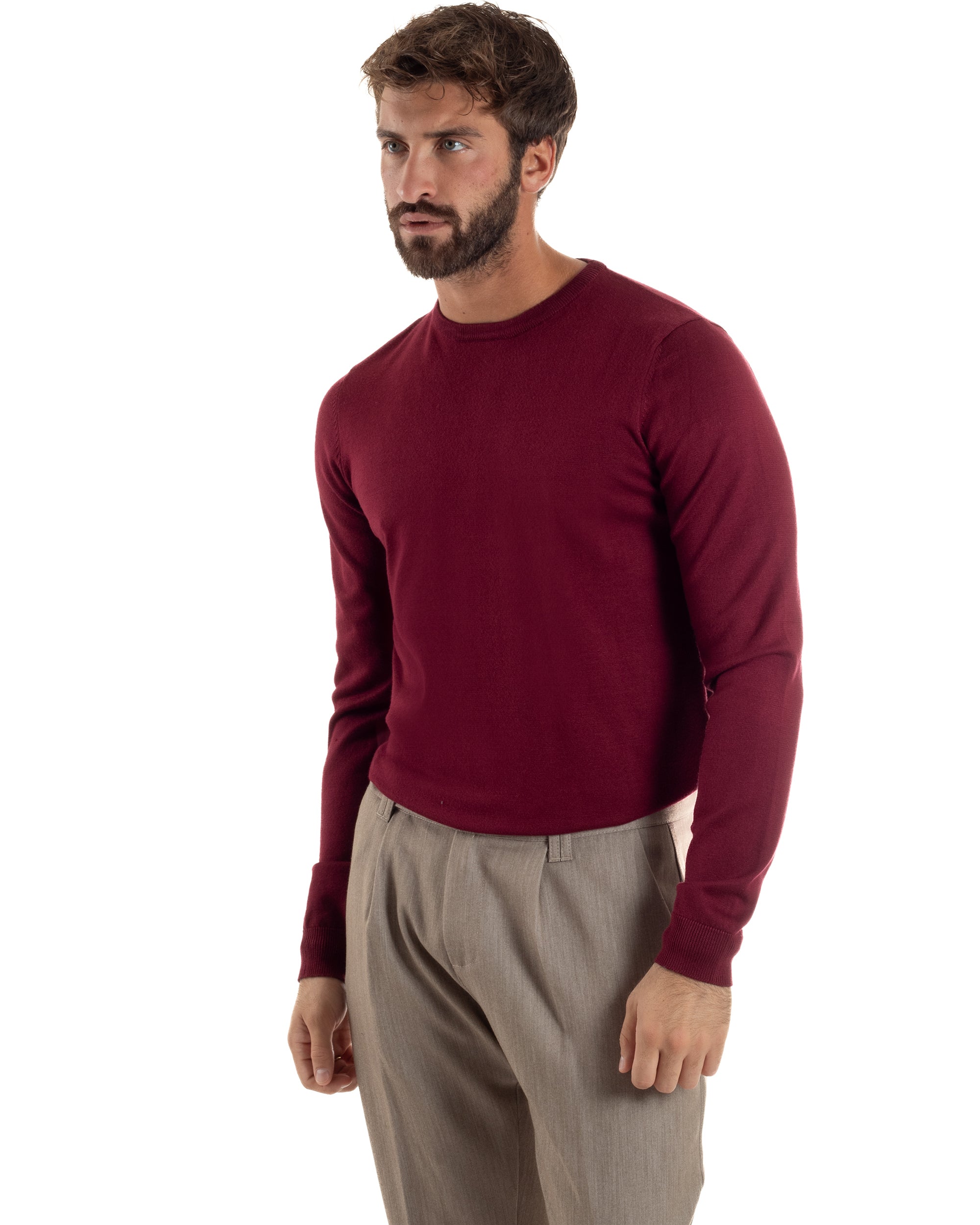 Maglioncino Uomo Girocollo Basic Tinta Unita Prugna M2504A
