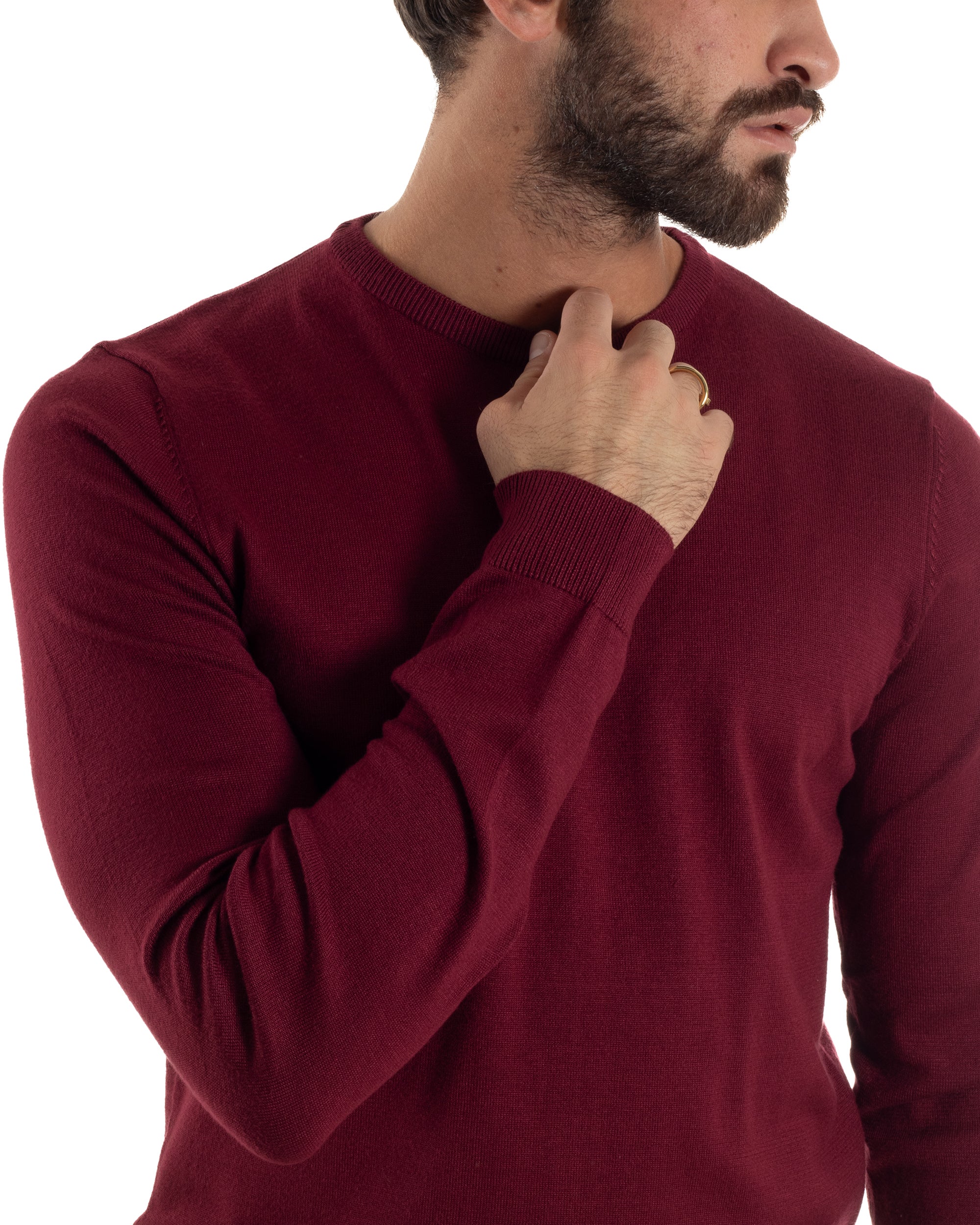 Maglioncino Uomo Girocollo Basic Tinta Unita Prugna M2504A