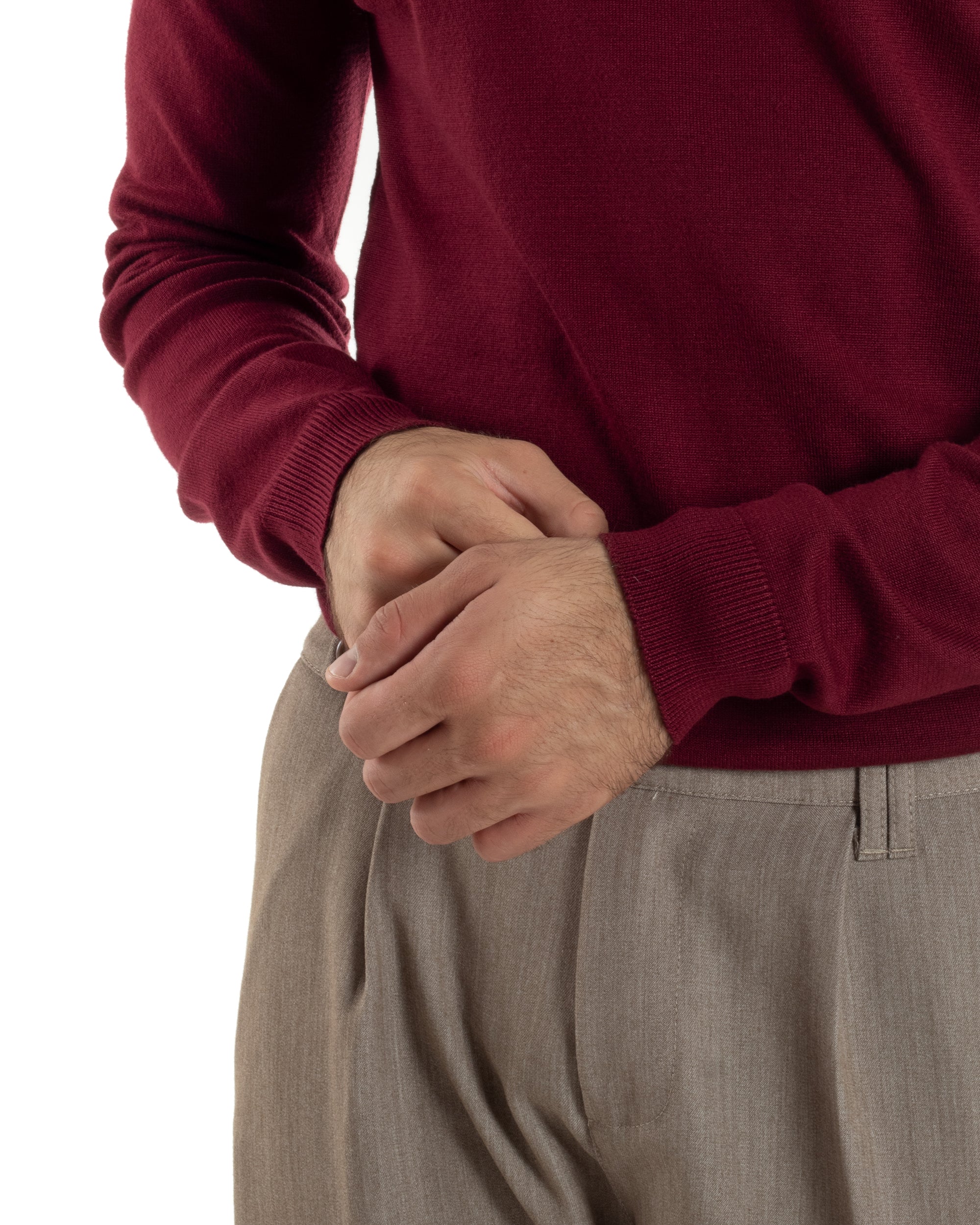 Maglioncino Uomo Girocollo Basic Tinta Unita Prugna M2504A