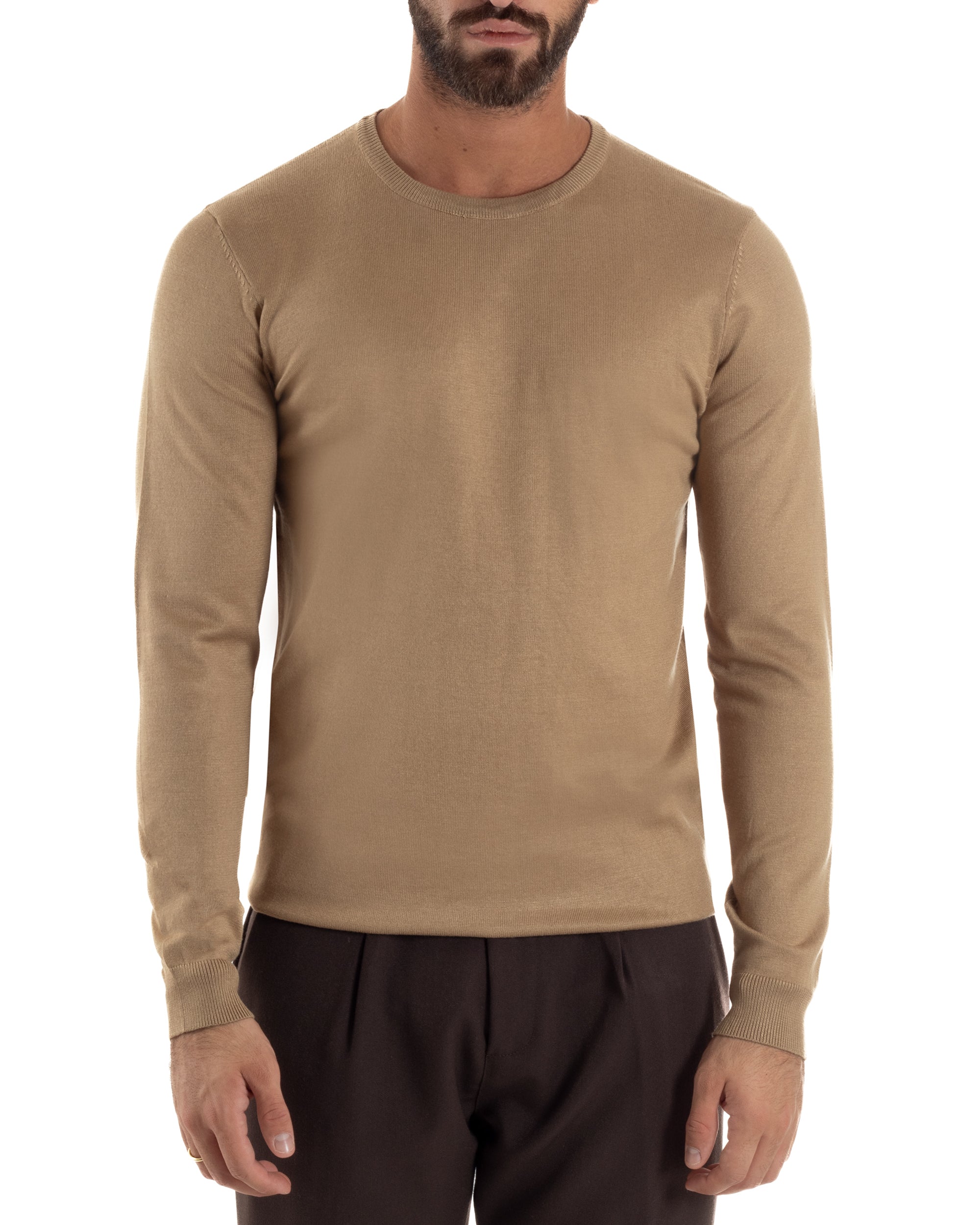 Maglioncino Uomo Girocollo Basic Tinta Unita Camel M2499A