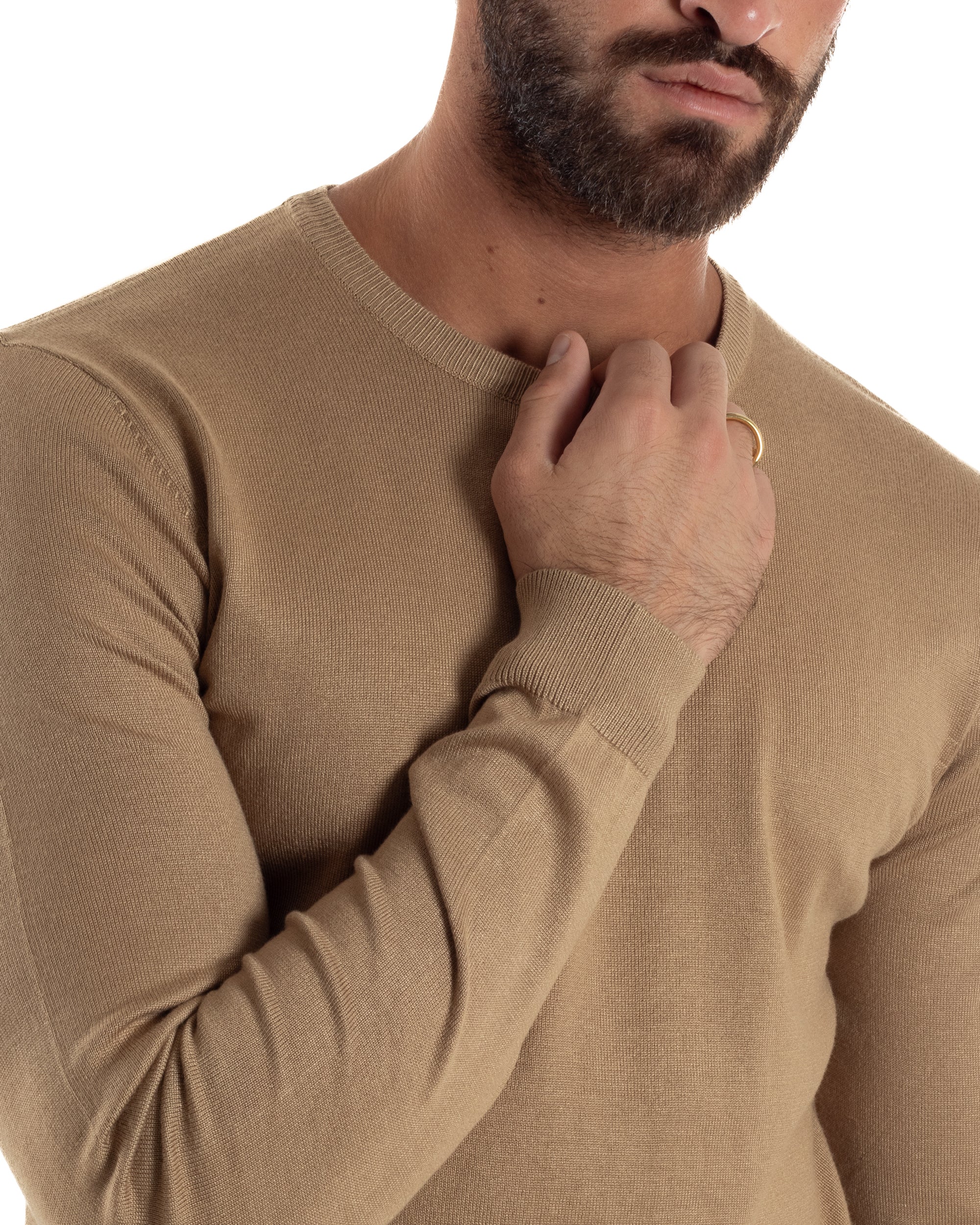 Maglioncino Uomo Girocollo Basic Tinta Unita Camel M2499A