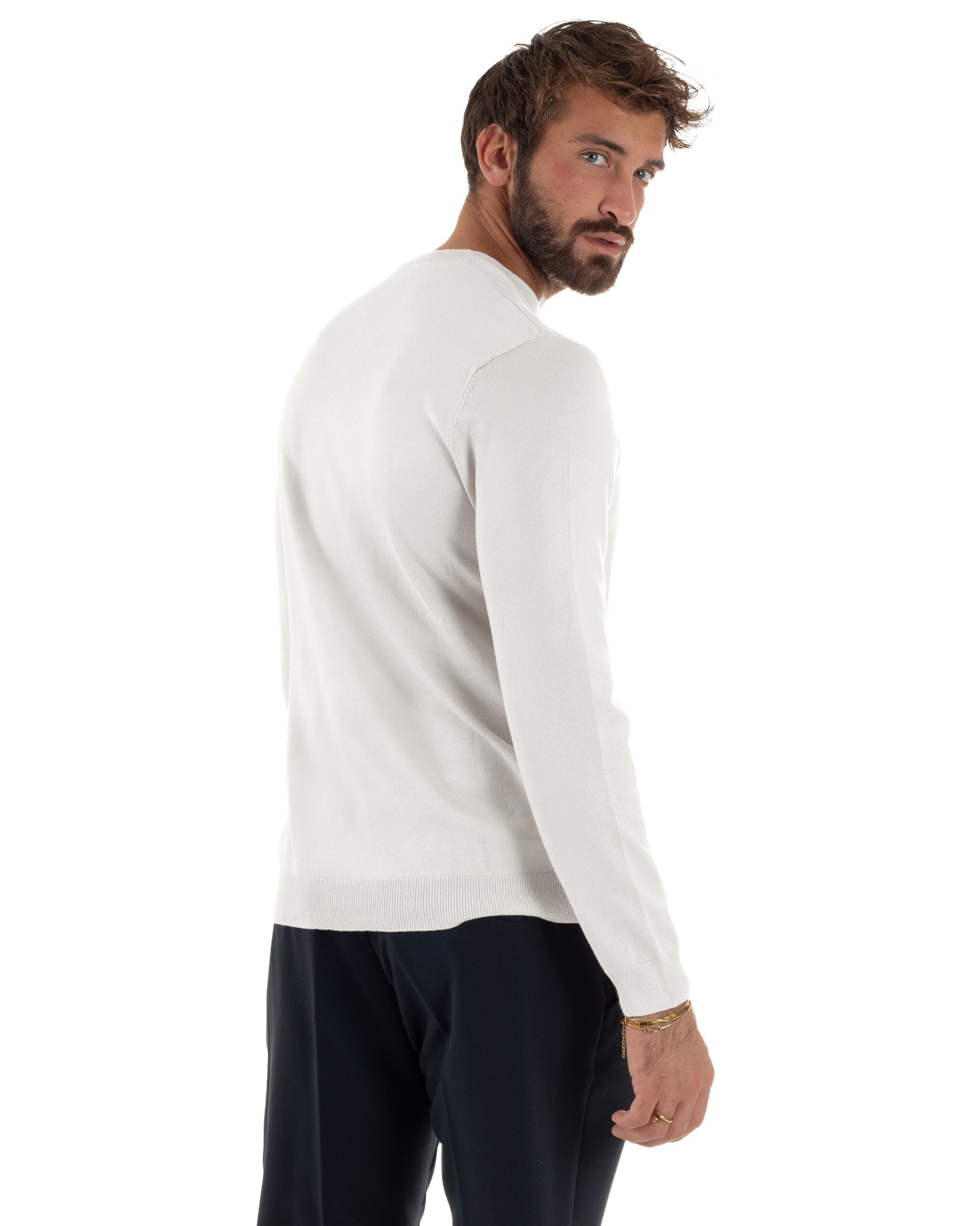 Maglioncino Uomo Girocollo Basic Tinta Unita Bianco M2506A