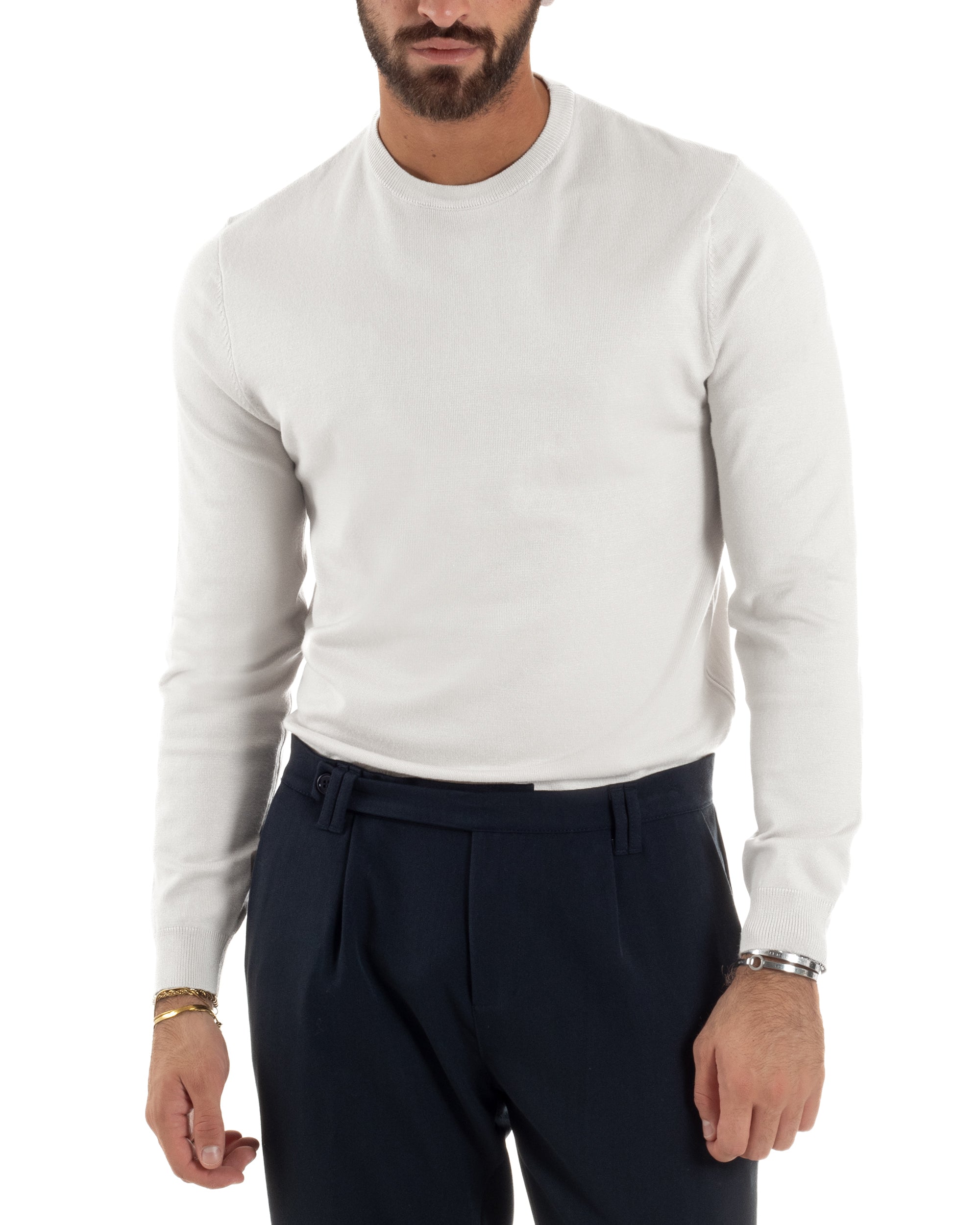 Maglioncino Uomo Girocollo Basic Tinta Unita Bianco M2506A