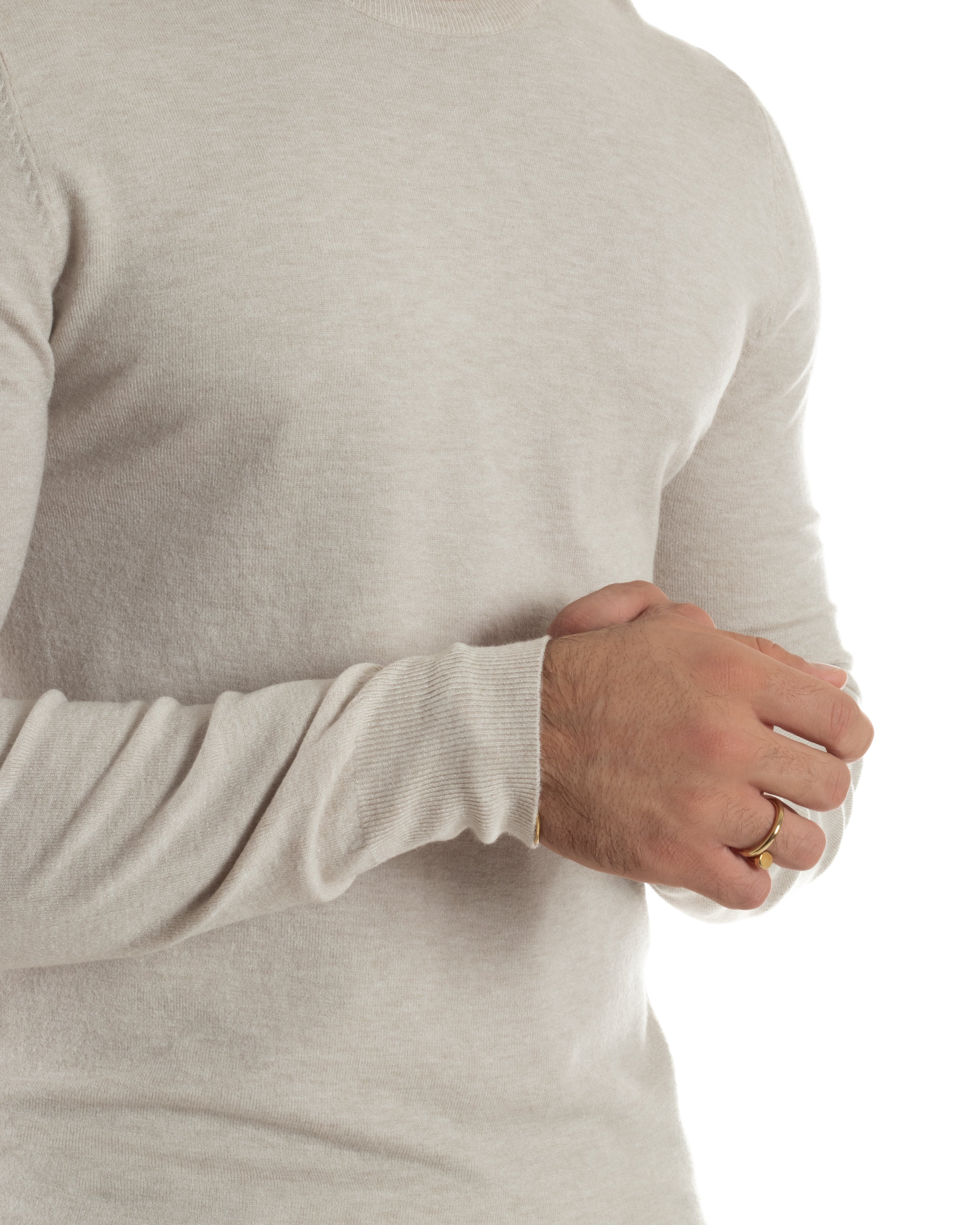 Maglioncino Uomo Girocollo Basic Tinta Unita Beige Melangiato M2571A