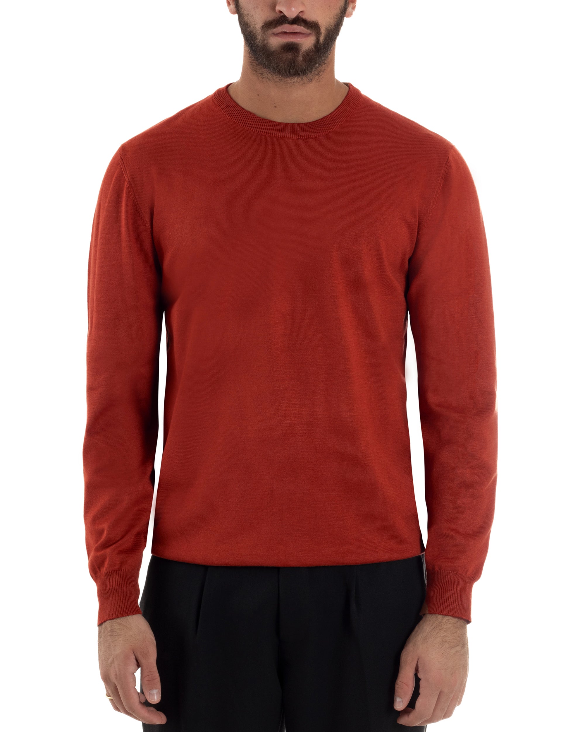 Maglioncino Uomo Girocollo Basic Tinta Unita Mattone M2501A