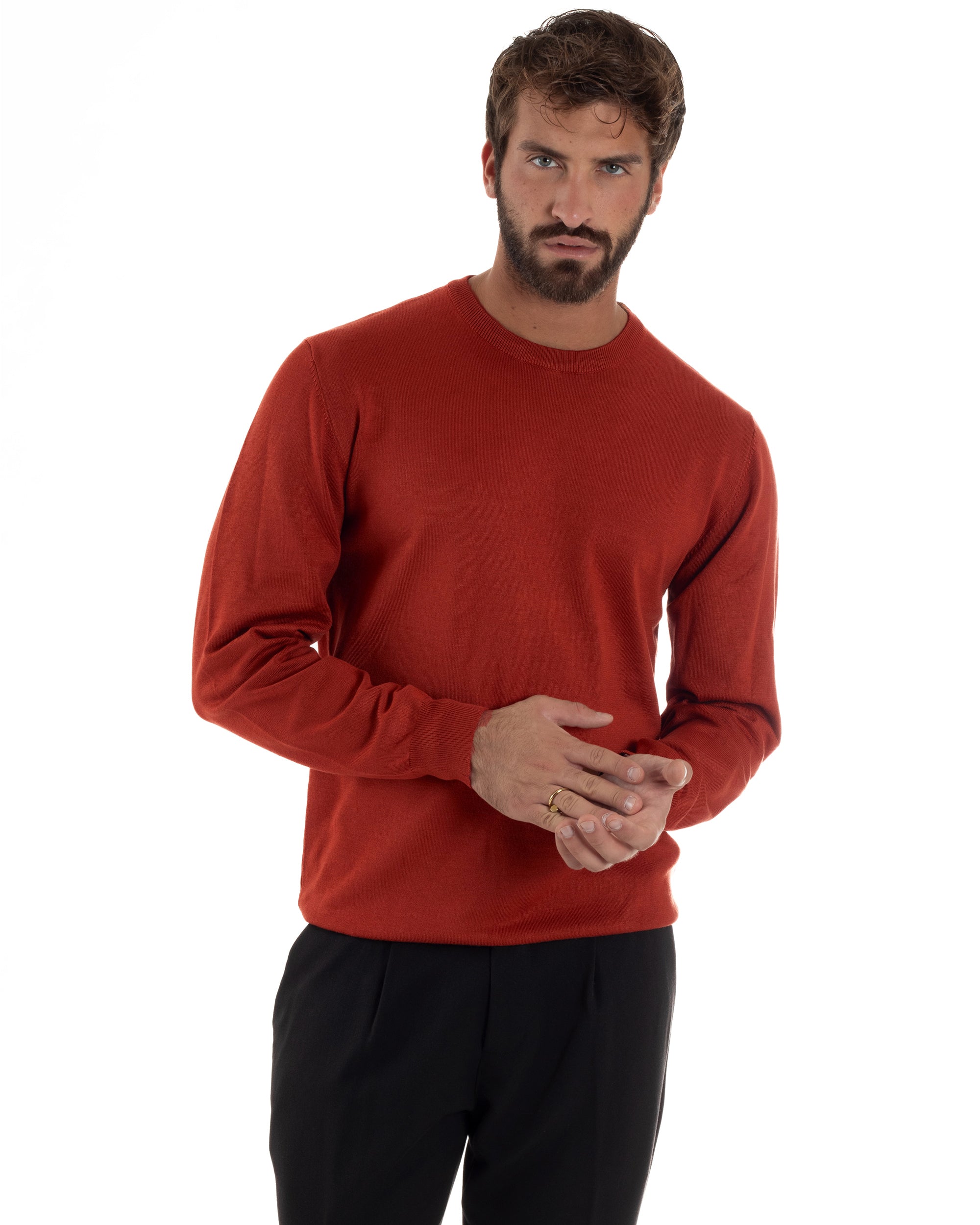 Maglioncino Uomo Girocollo Basic Tinta Unita Mattone M2501A