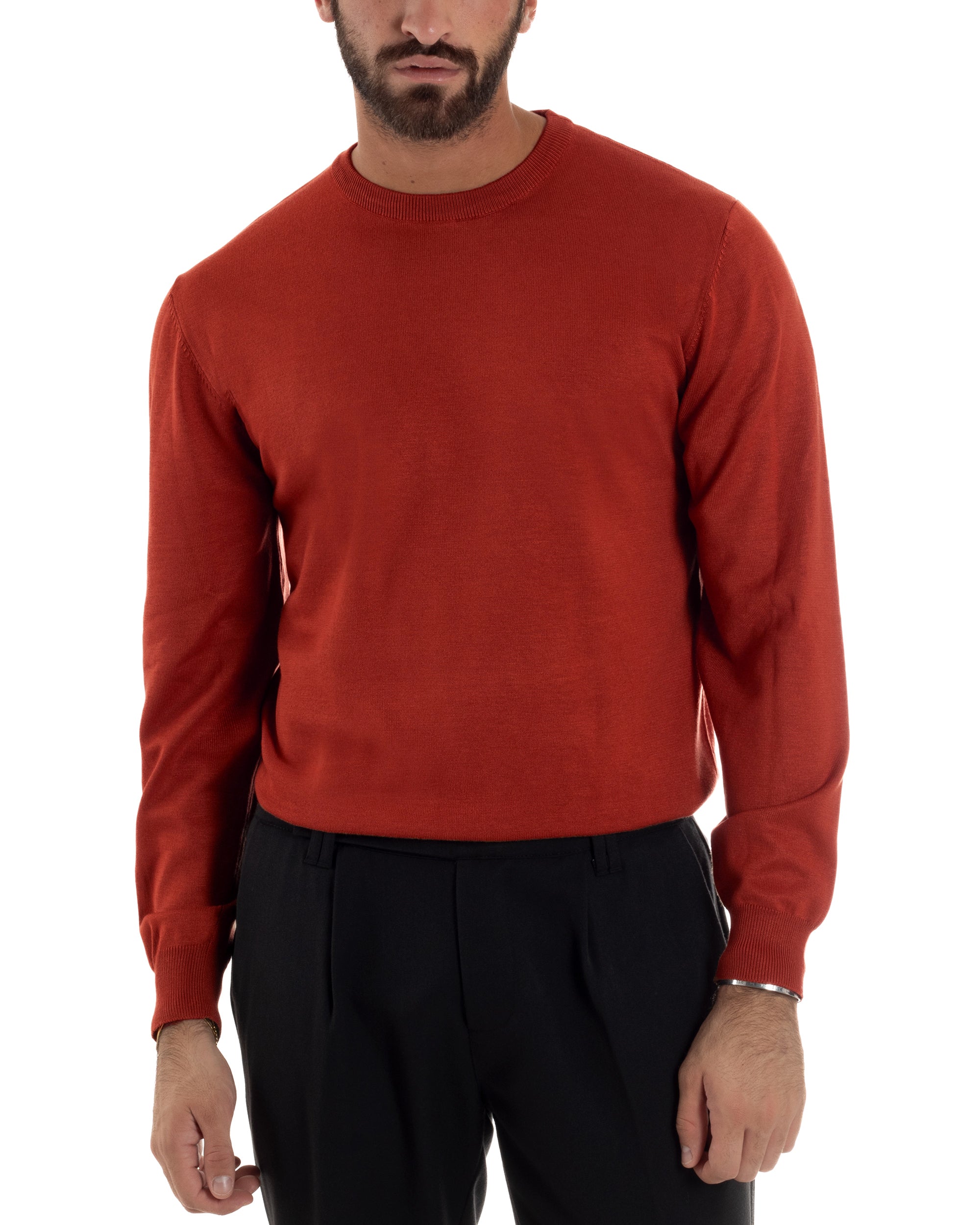 Maglioncino Uomo Girocollo Basic Tinta Unita Mattone M2501A