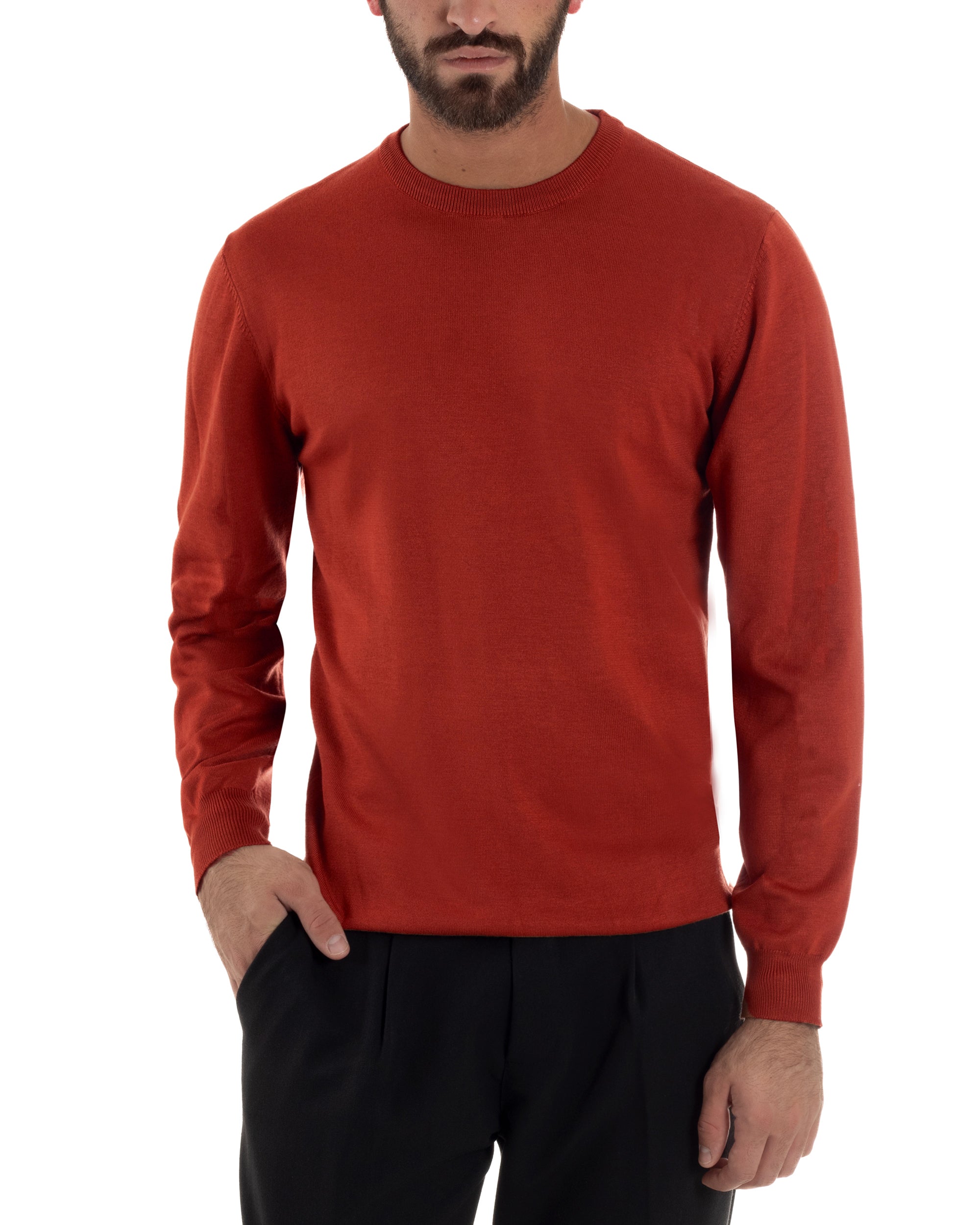 Maglioncino Uomo Girocollo Basic Tinta Unita Mattone M2501A