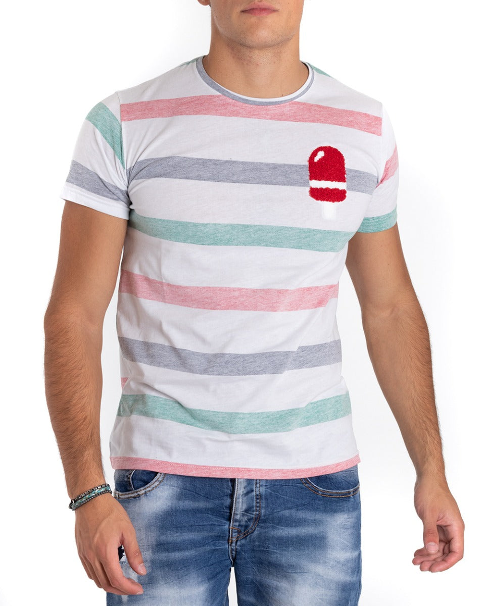 T-Shirt Uomo Righe Colori Stampa Girocollo Maglia Manica Corta GIOSAL TS2661A