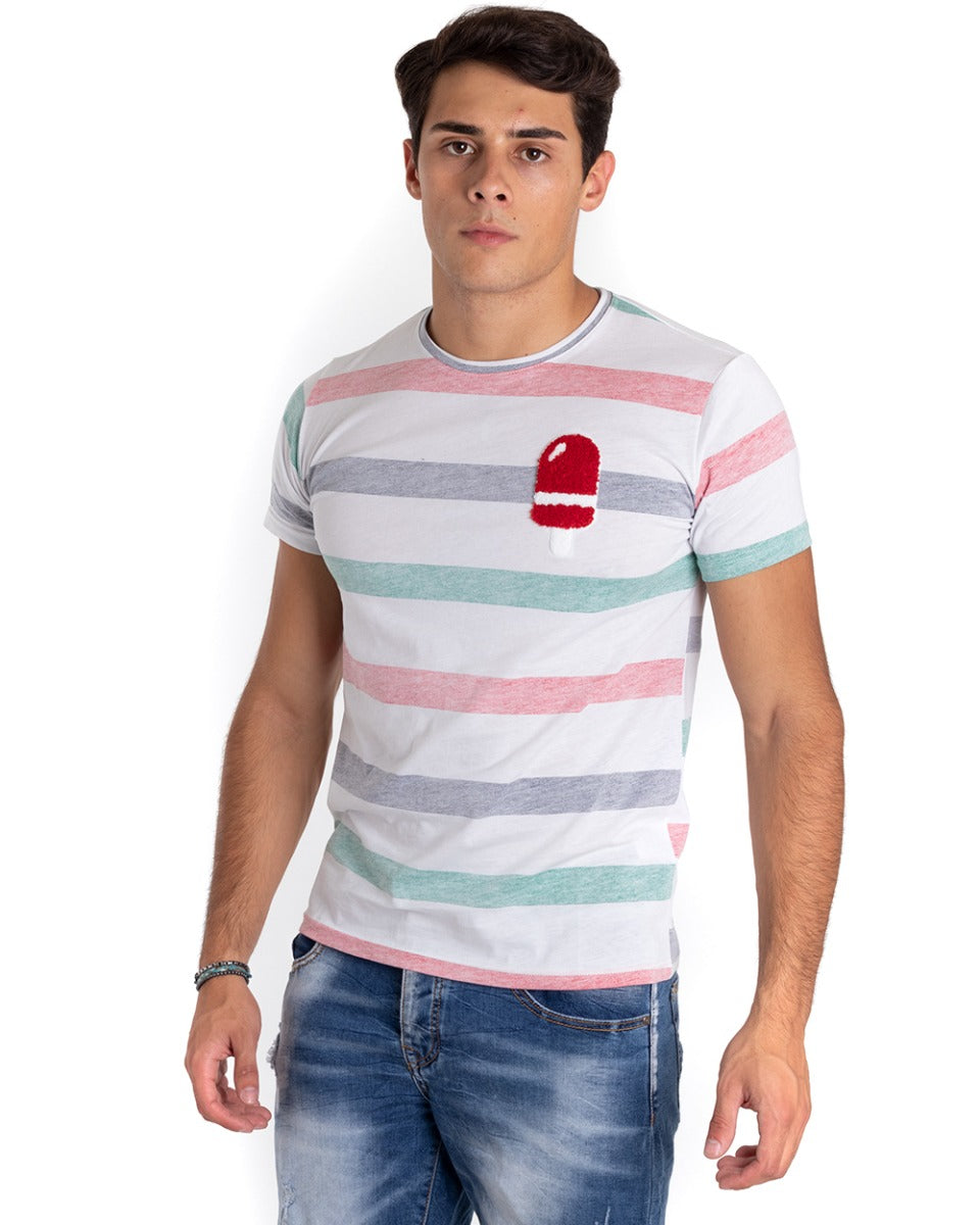 T-Shirt Uomo Righe Colori Stampa Girocollo Maglia Manica Corta GIOSAL TS2661A