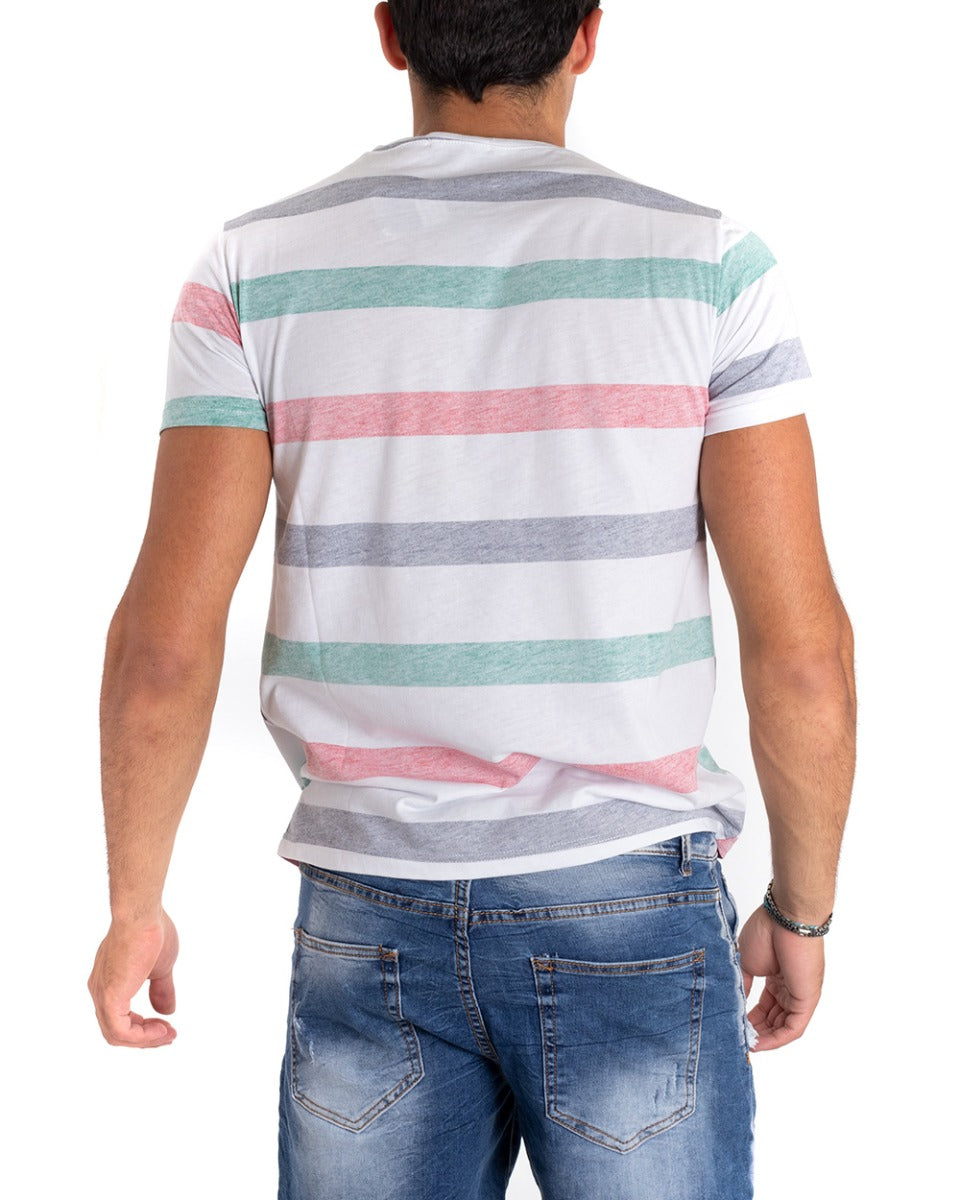 T-Shirt Uomo Righe Colori Stampa Girocollo Maglia Manica Corta GIOSAL-TS2661A