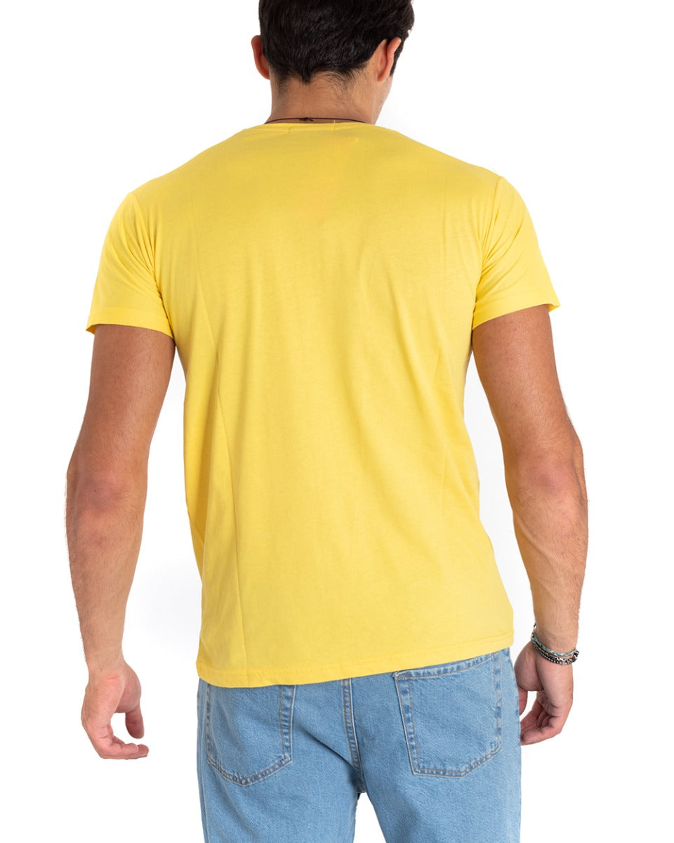 T-Shirt Uomo Stampa Scritta Gialla Girocollo Manica Corta GIOSAL-TS2663A