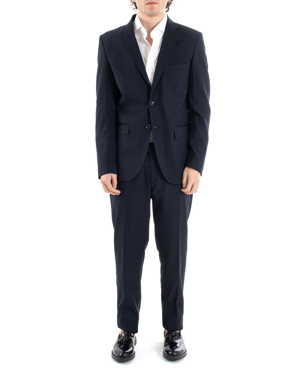Abito Uomo Vestito Monopetto Completo Giacca Pantaloni Blu Elegante Cerimonia GIOSAL-AE1005A