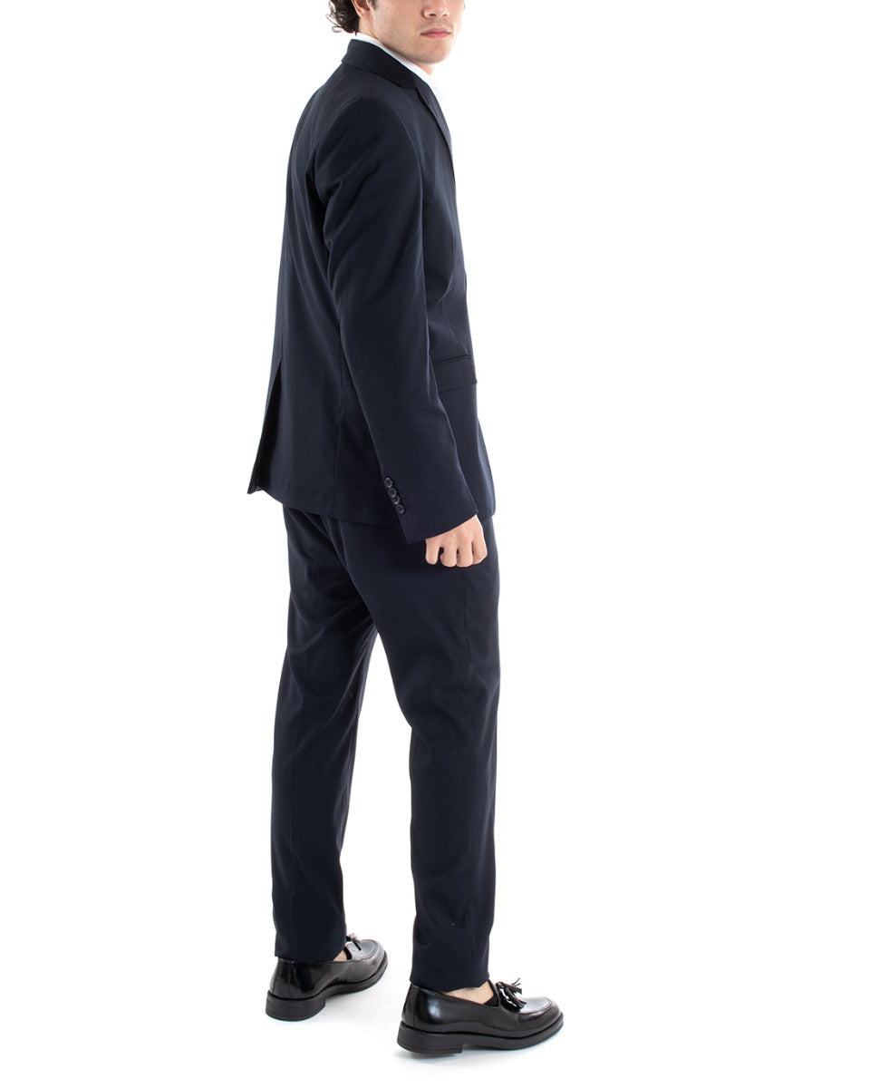 Abito Uomo Vestito Monopetto Completo Giacca Pantaloni Blu Elegante Cerimonia GIOSAL-AE1005A
