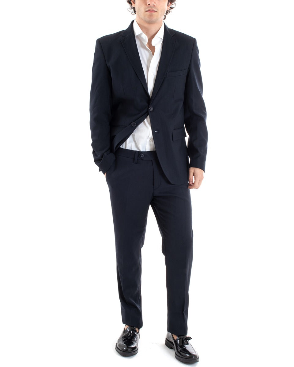 Abito Uomo Vestito Monopetto Completo Giacca Pantaloni Blu Elegante Cerimonia GIOSAL-AE1005A