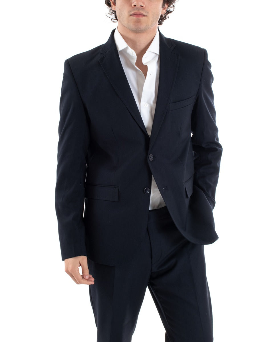 Abito Uomo Vestito Monopetto Completo Giacca Pantaloni Blu Elegante Cerimonia GIOSAL-AE1005A