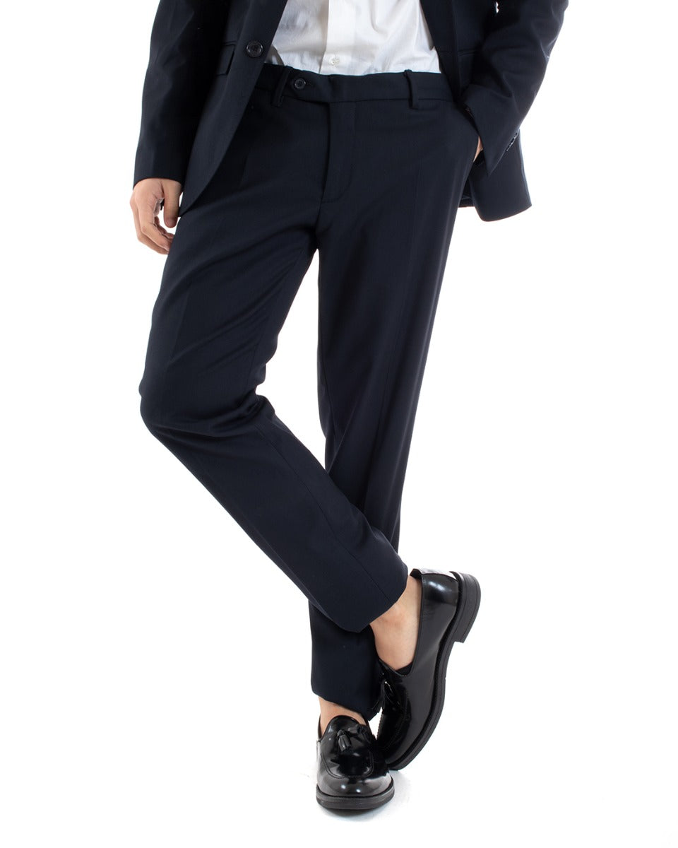 Abito Uomo Vestito Monopetto Completo Giacca Pantaloni Blu Elegante Cerimonia GIOSAL-AE1005A