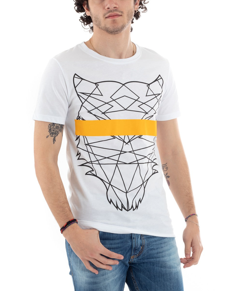 T-Shirt Uomo Mezza Manica Girocollo Stampa Tigre Bianca Nera Akirò GIOSAL