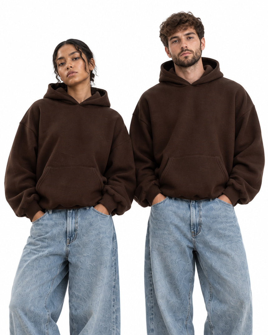 Felpa unisex uomo donna cappuccio boxy fit crop tasca marsupio marrone GIOSAL-F3052A