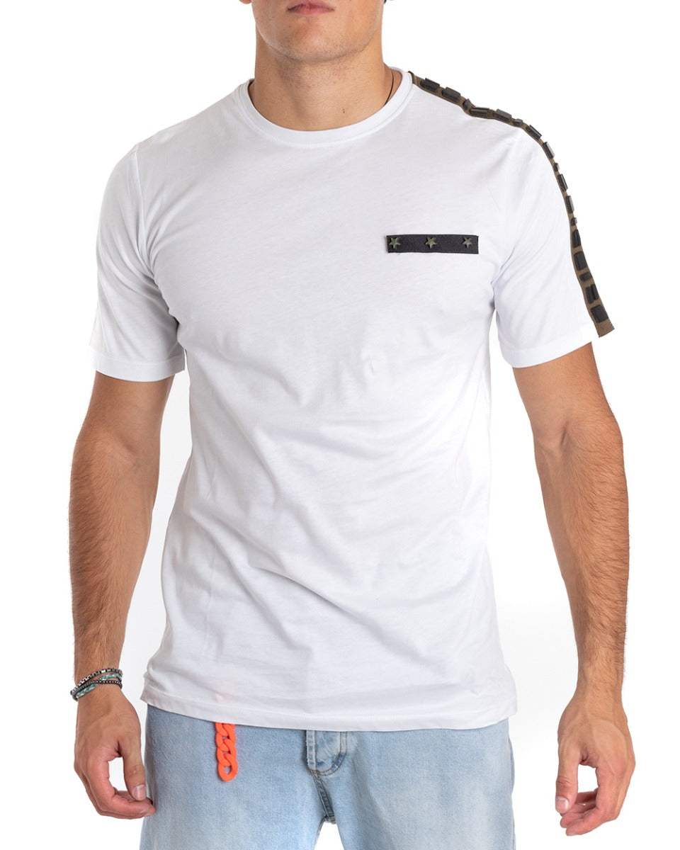 T-Shirt Uomo Manica Corta Bianca Tinta Unita Girocollo Toppe Casual GIOSAL-TS2652A