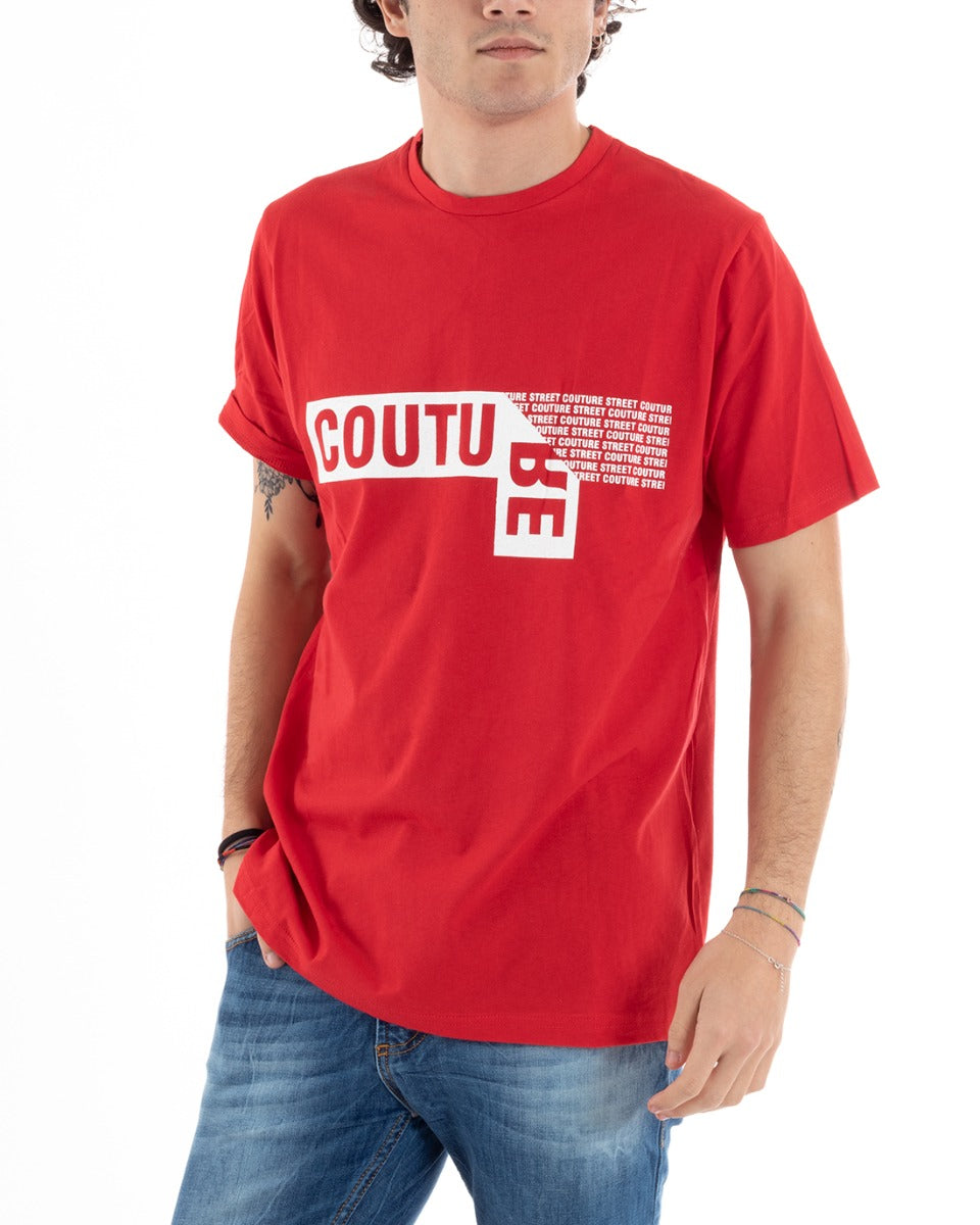 T-Shirt Uomo Still Alive Stampa Girocollo Tinta Unita Rosso Casual Manica Corta GIOSAL