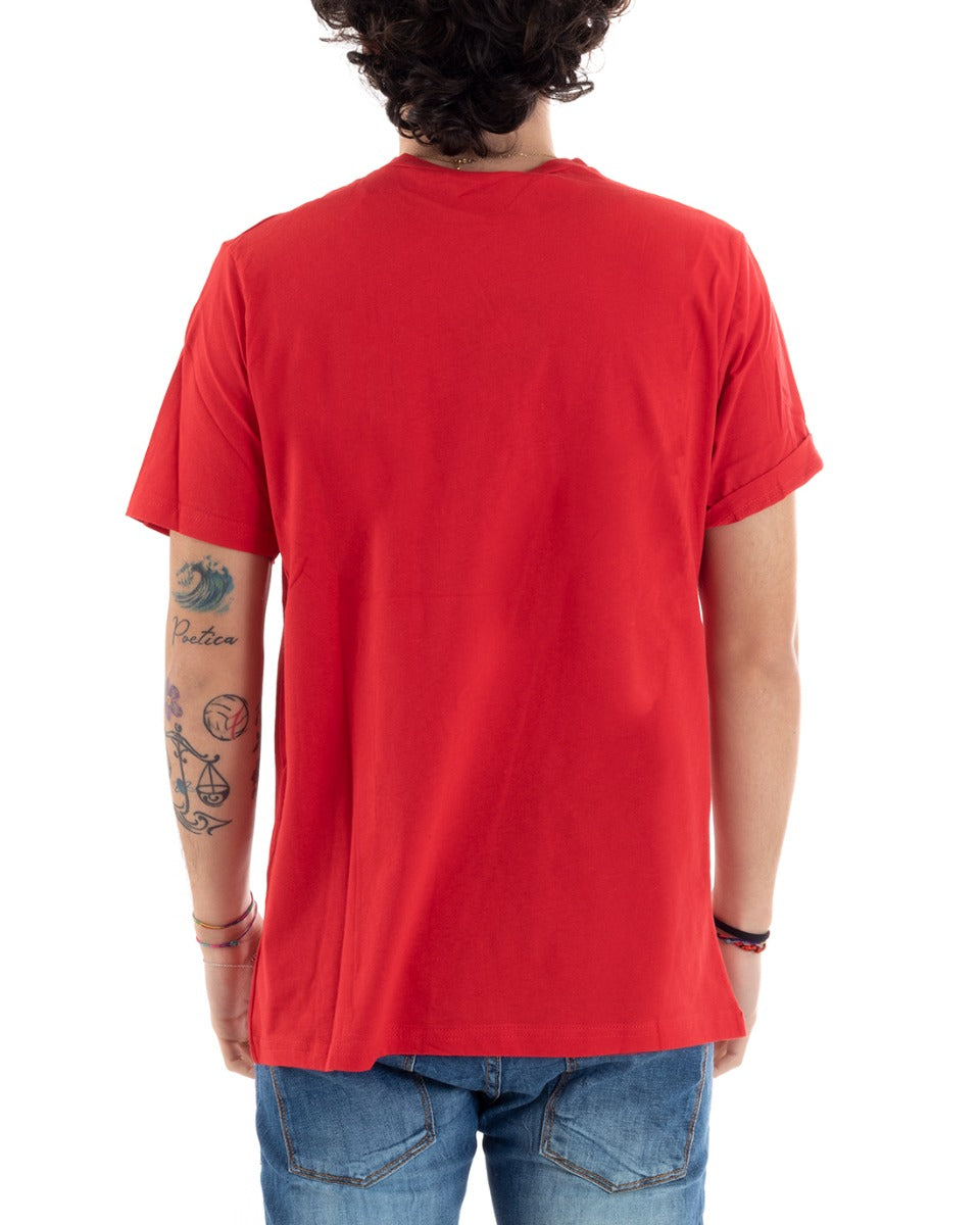 T-Shirt Uomo Still Alive Stampa Girocollo Tinta Unita Rosso Casual Manica Corta GIOSAL