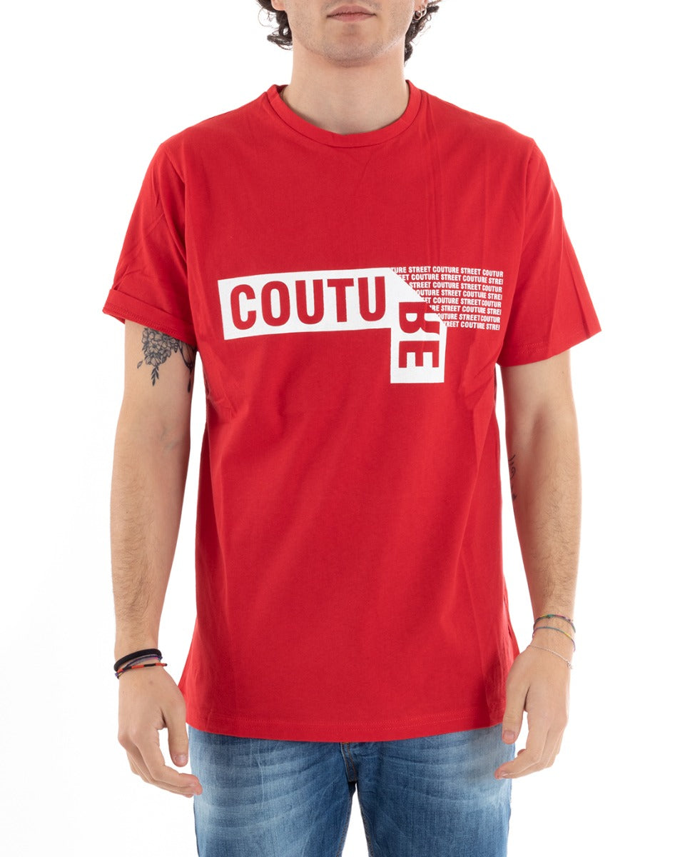 T-Shirt Uomo Still Alive Stampa Girocollo Tinta Unita Rosso Casual Manica Corta GIOSAL