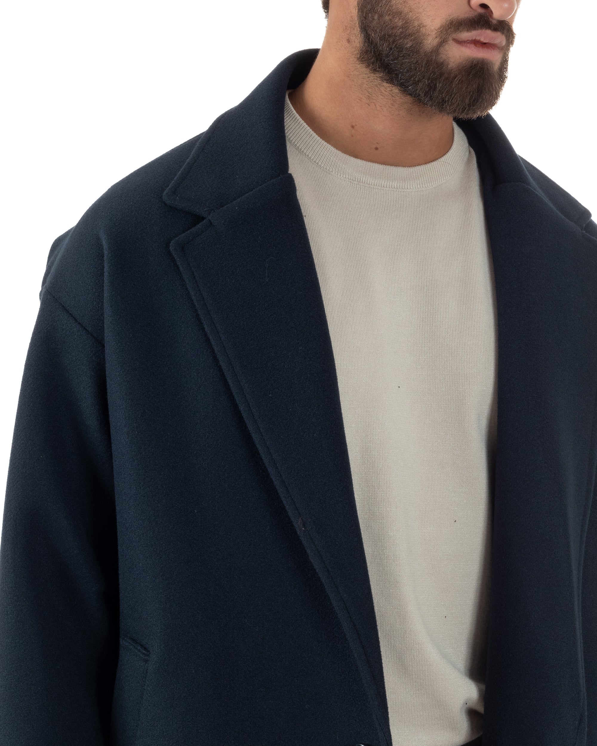 Cappotto Uomo Oversize Monopetto Maniche Raglan Collo Rever Blu CO1077A