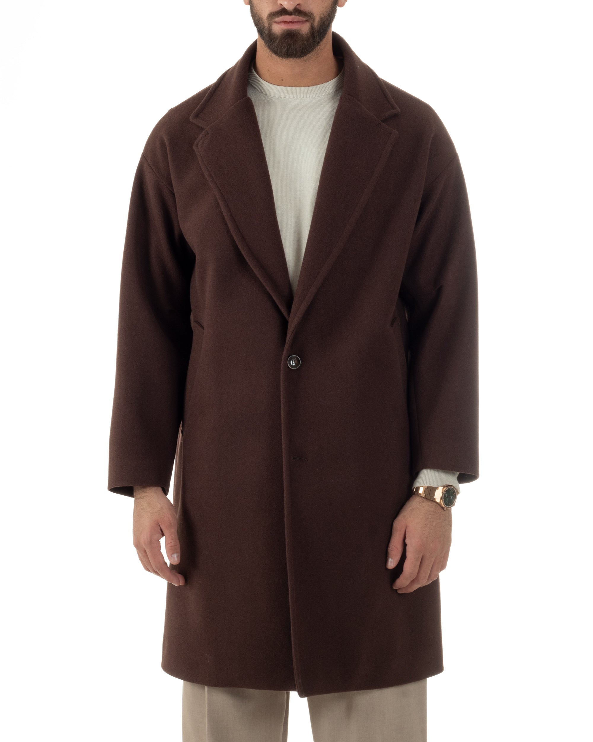Cappotto Uomo Oversize Monopetto Maniche Raglan Collo Rever Marrone CO1076A