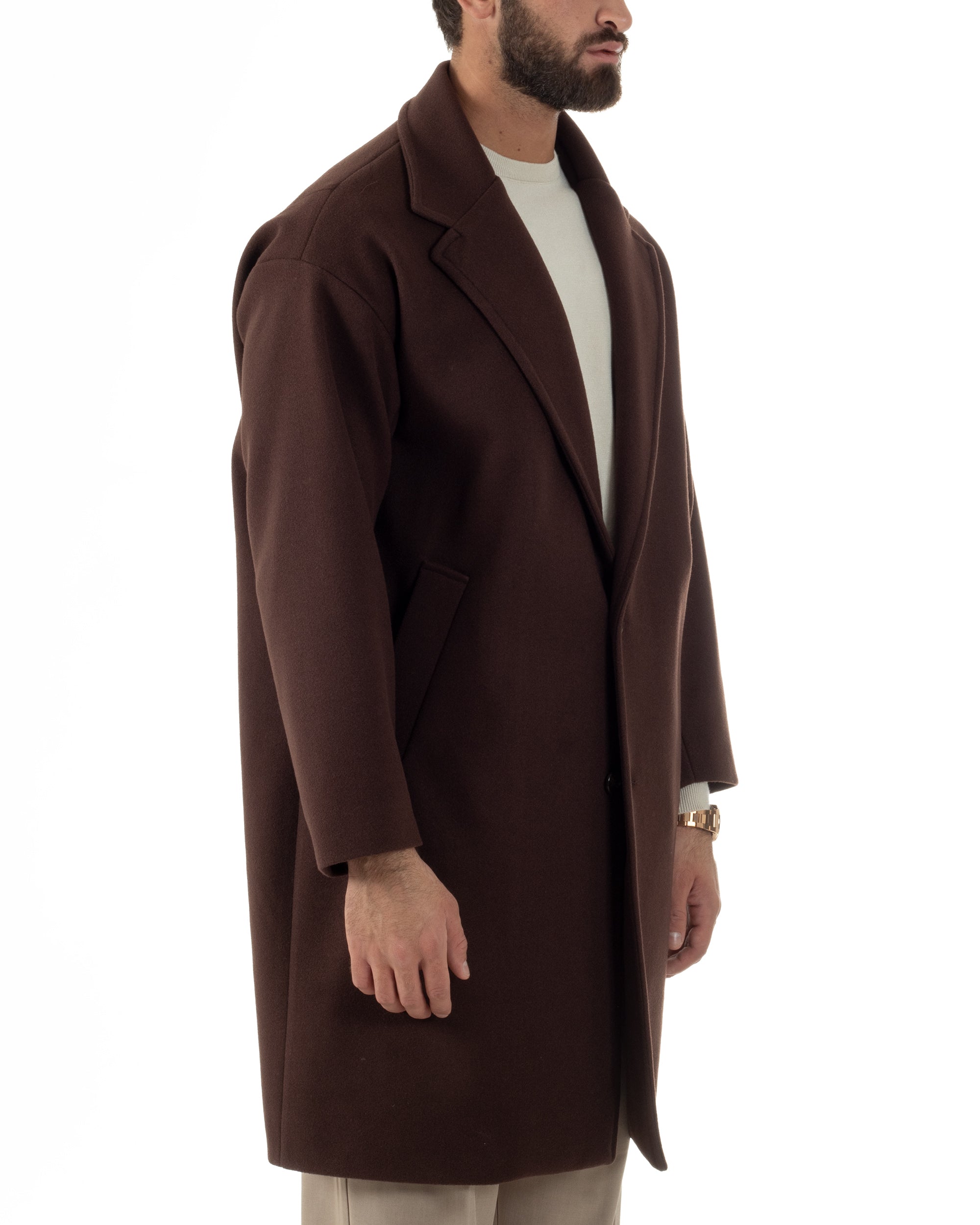 Cappotto Uomo Oversize Monopetto Maniche Raglan Collo Rever Marrone CO1076A