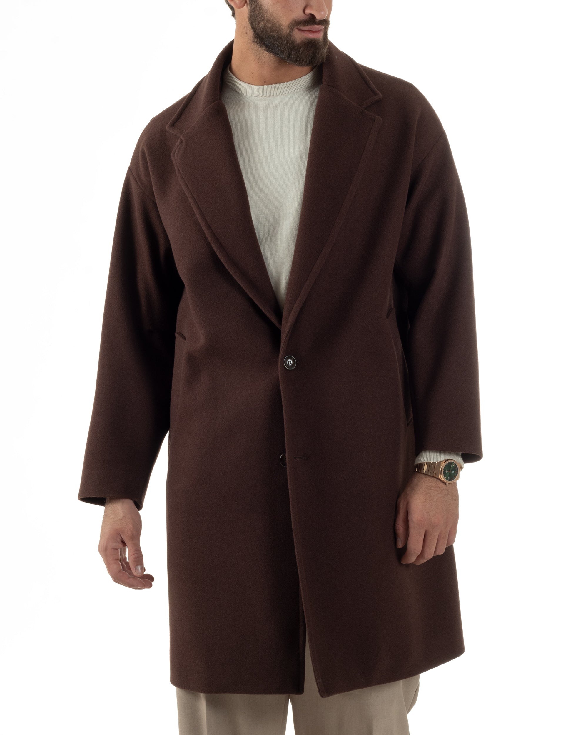Cappotto Uomo Oversize Monopetto Maniche Raglan Collo Rever Marrone CO1076A