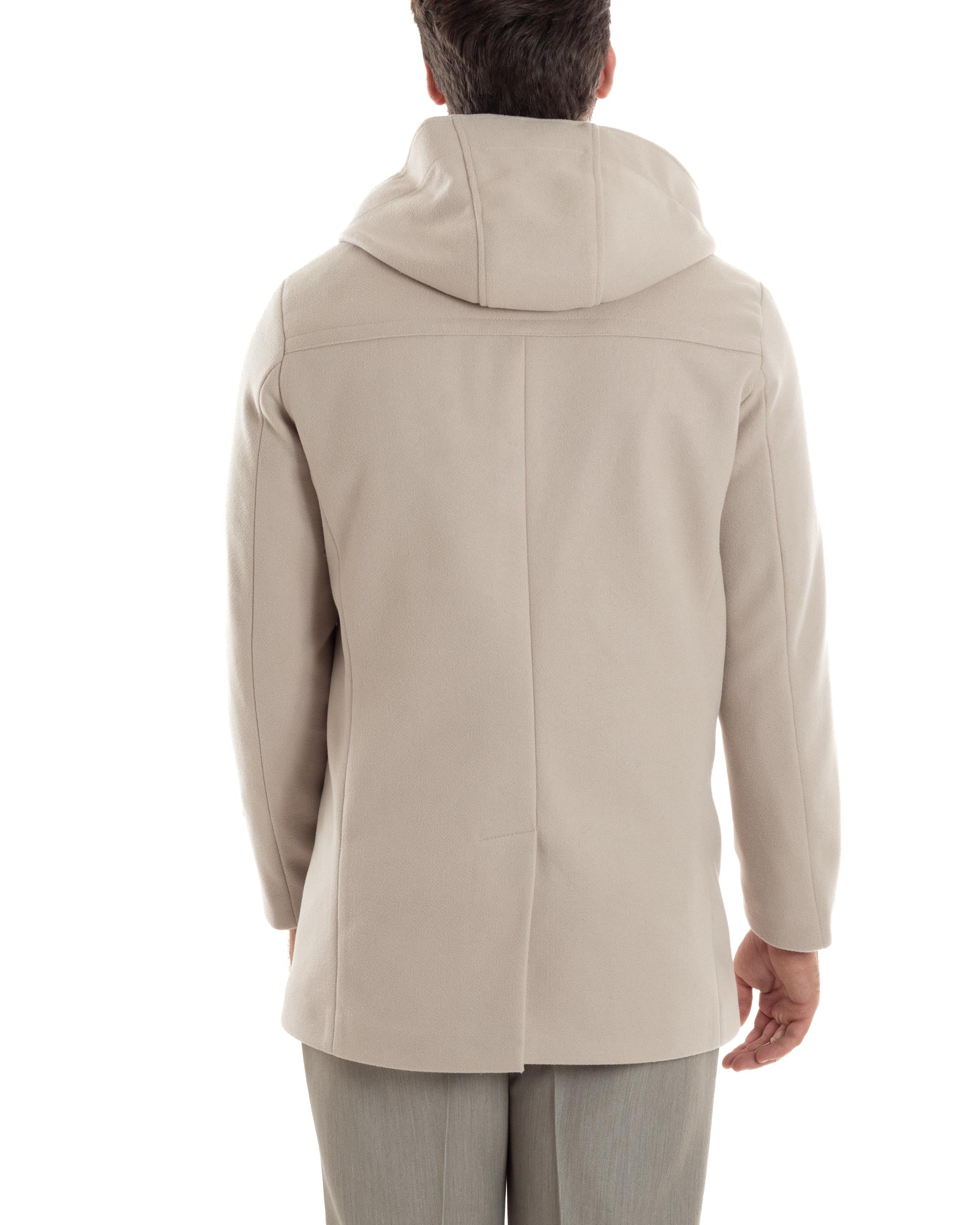 Cappotto Uomo Lana Montgomery Con Alamari E Cappuccio Beige CO1044A