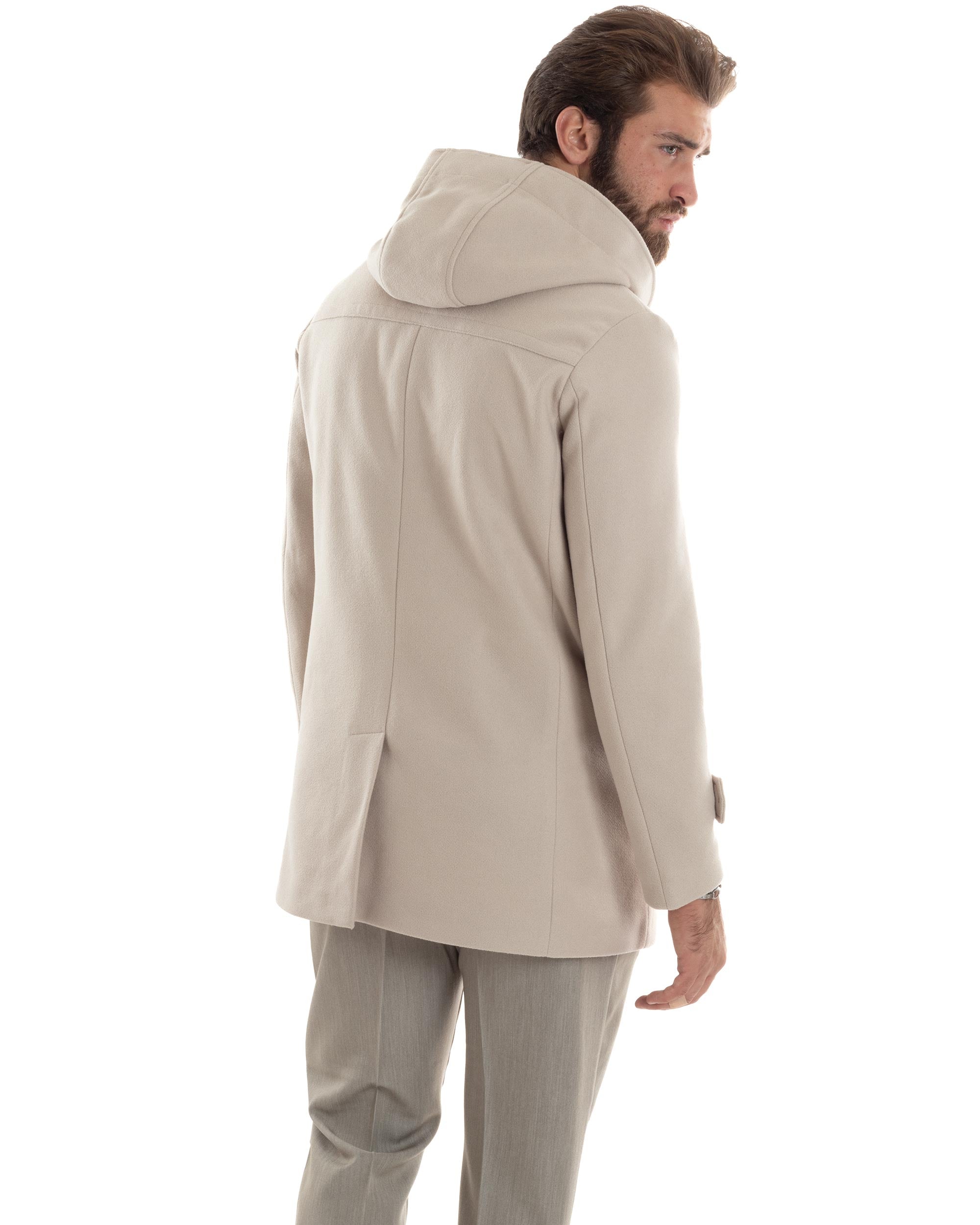 Cappotto Uomo Lana Montgomery Con Alamari E Cappuccio Beige CO1044A