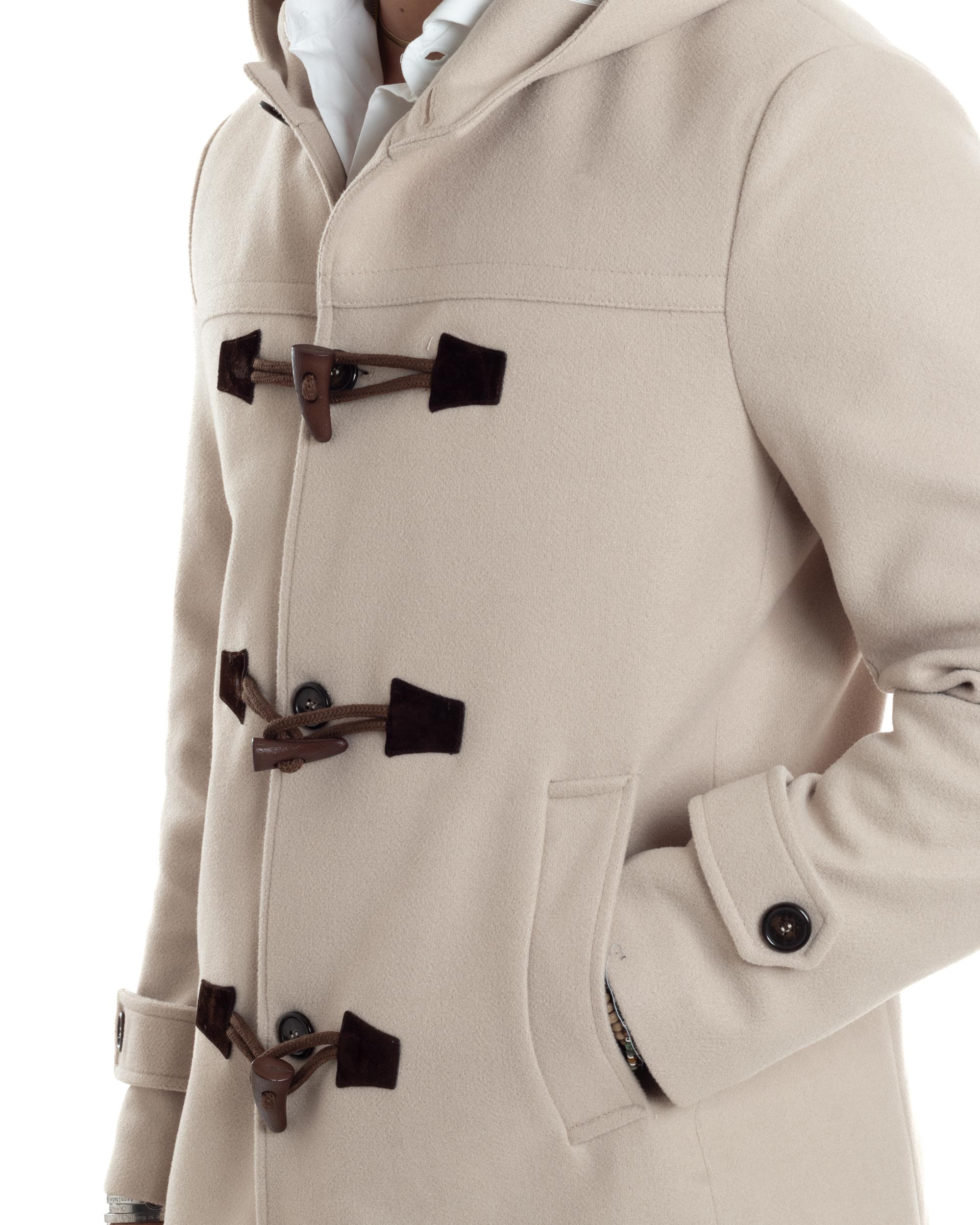 Cappotto Uomo Lana Montgomery Con Alamari E Cappuccio Beige CO1044A