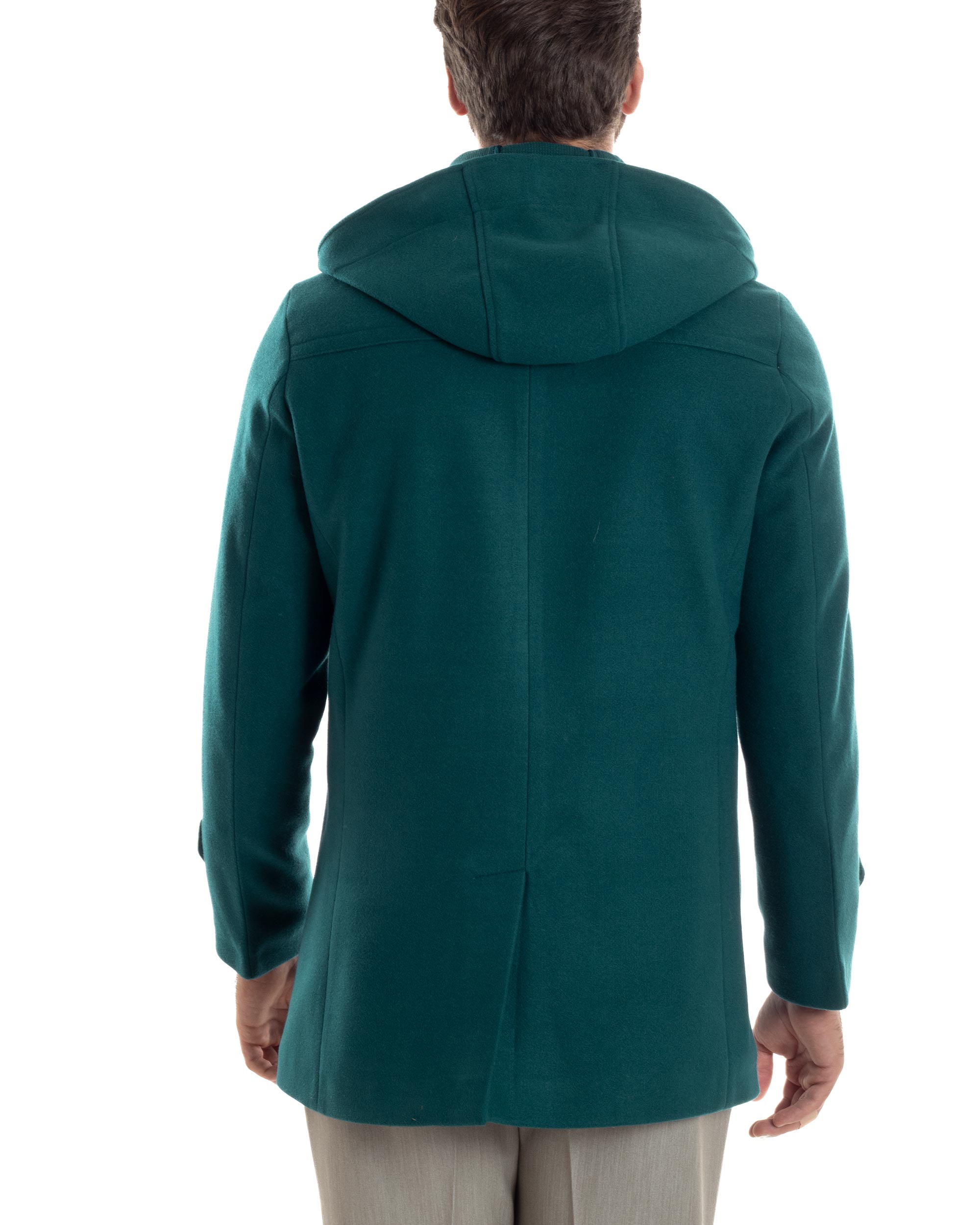 Cappotto Uomo Lana Montgomery Con Alamari E Cappuccio Petrolio CO1043A