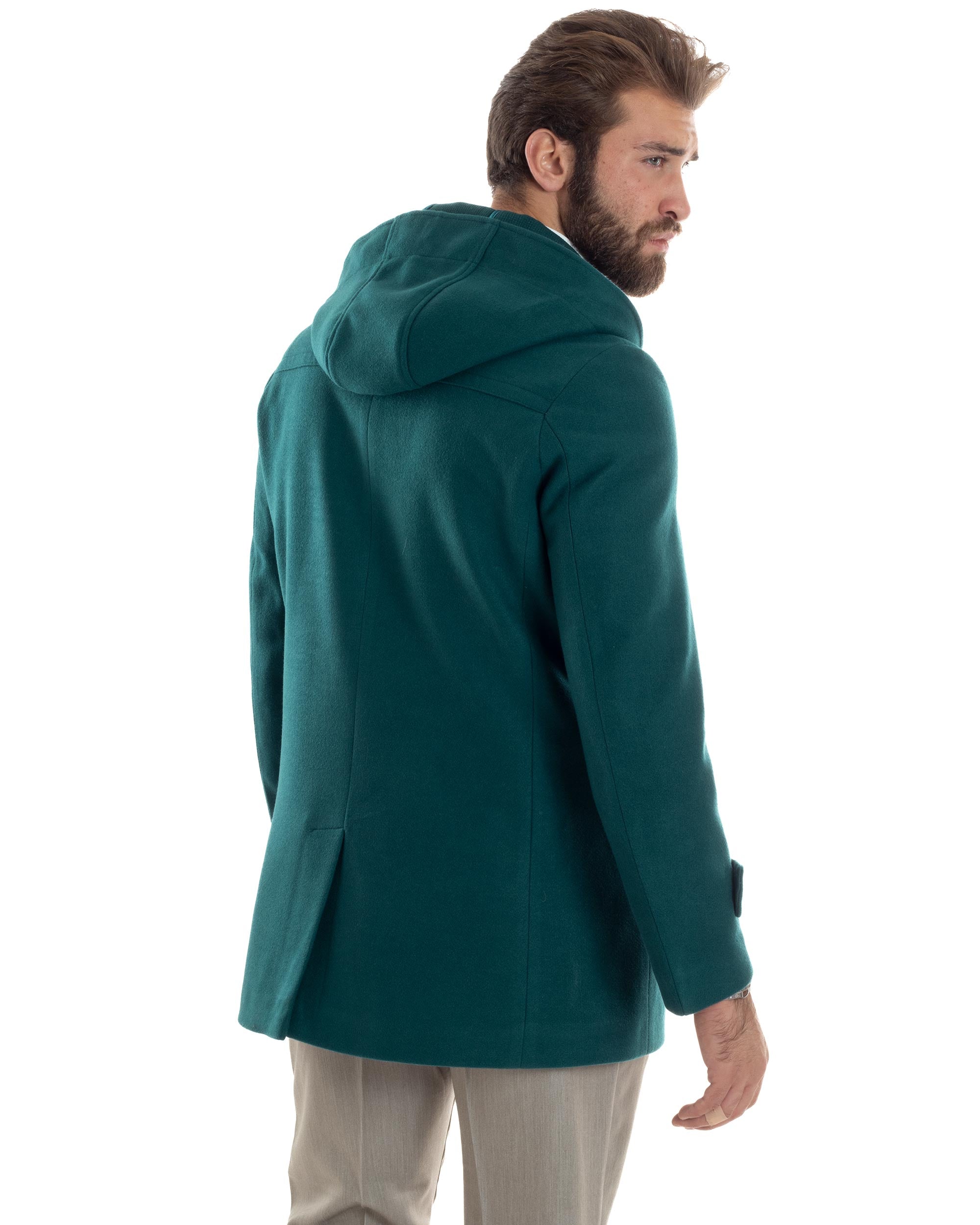 Cappotto Uomo Lana Montgomery Con Alamari E Cappuccio Petrolio CO1043A