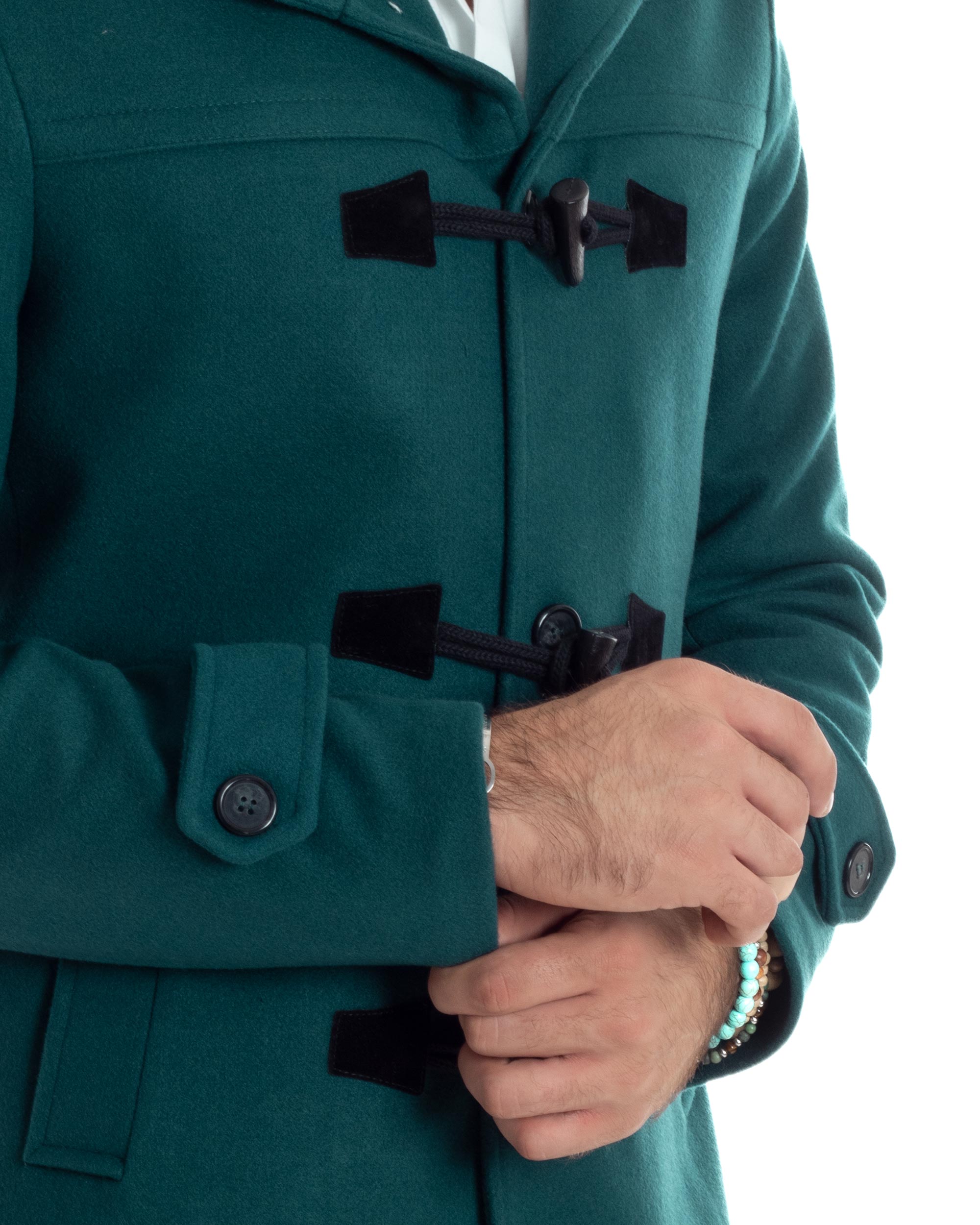 Cappotto Uomo Lana Montgomery Con Alamari E Cappuccio Petrolio CO1043A