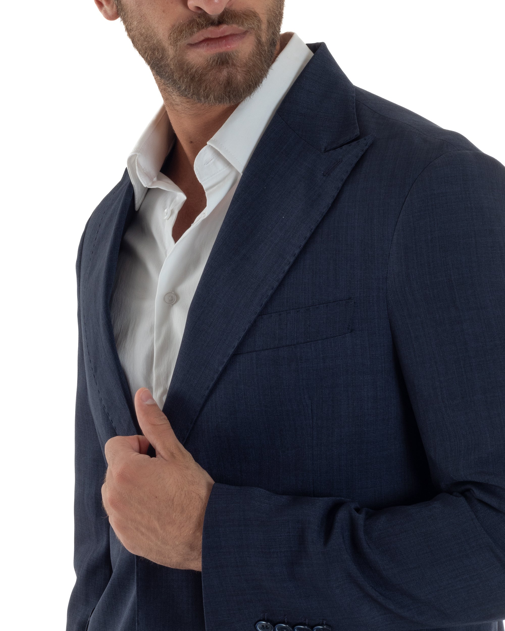 Abito Uomo Monopetto Melangiato Vestito Completo Sartoriale Elegante Giacca Rever A Lancia Pantaloni Gurkha Fibbie Blu GIOSAL-AE1141A