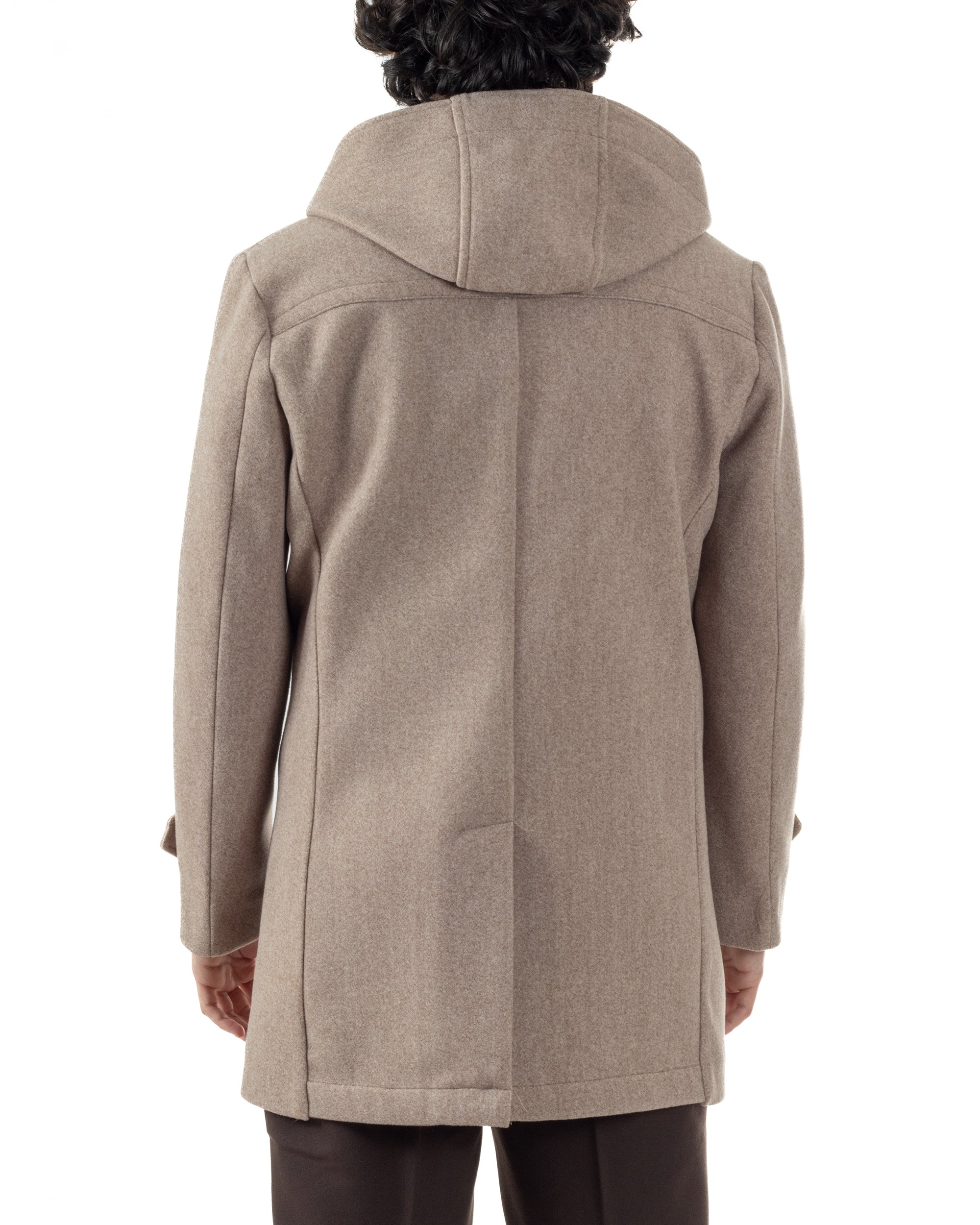 Cappotto Uomo Cappuccio Monopetto Tinta Unita Beige CO1104A