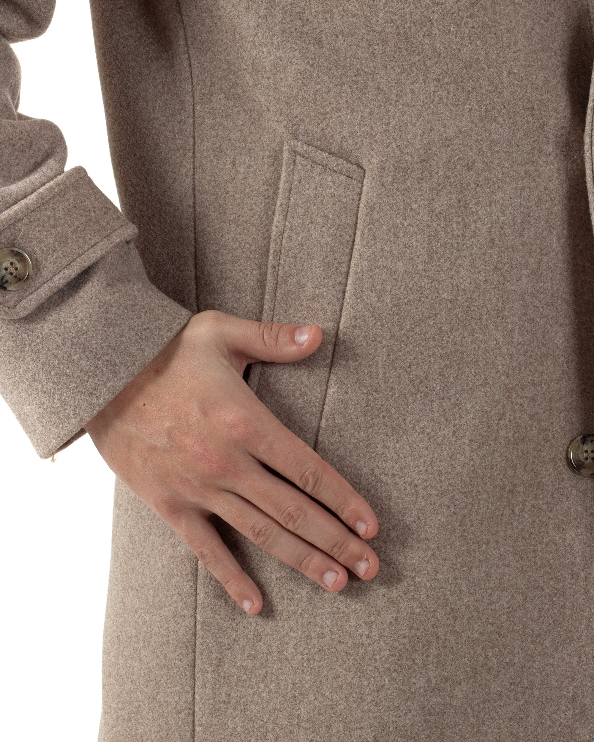 Cappotto Uomo Cappuccio Monopetto Tinta Unita Beige CO1104A