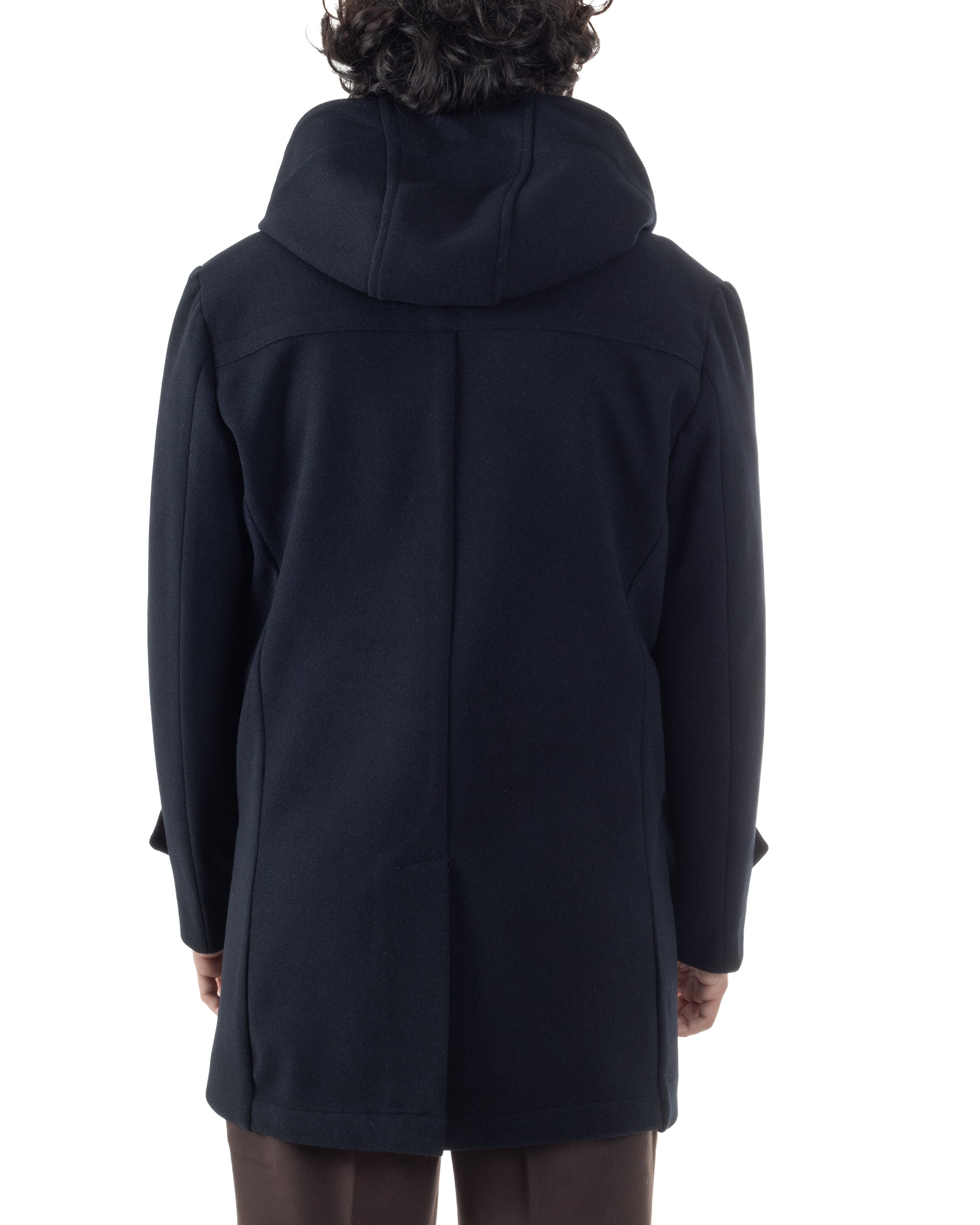 Cappotto Uomo Cappuccio Monopetto Tinta Unita Blu CO1105A