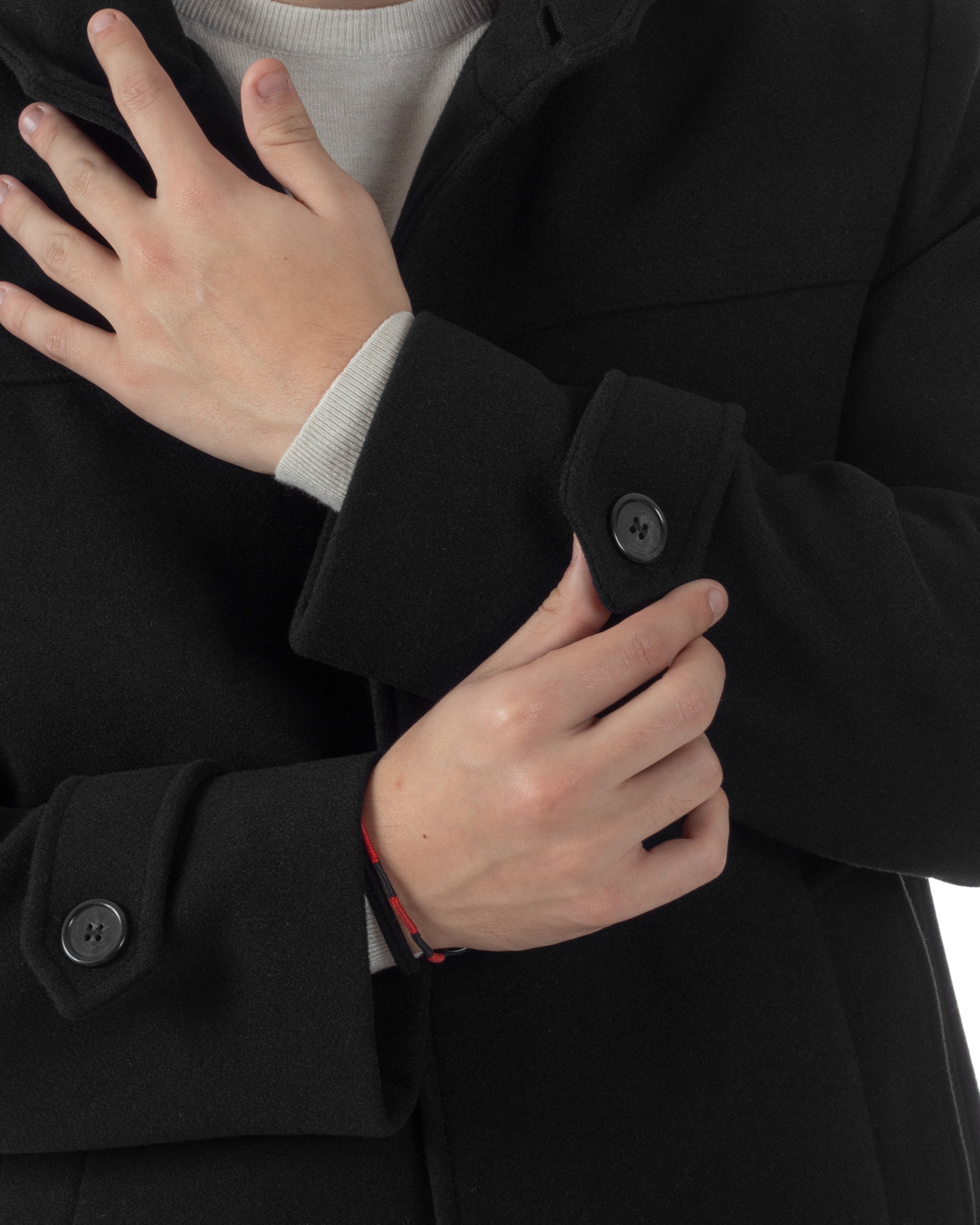 Cappotto Uomo Cappuccio Monopetto Tinta Unita Nero CO1103A