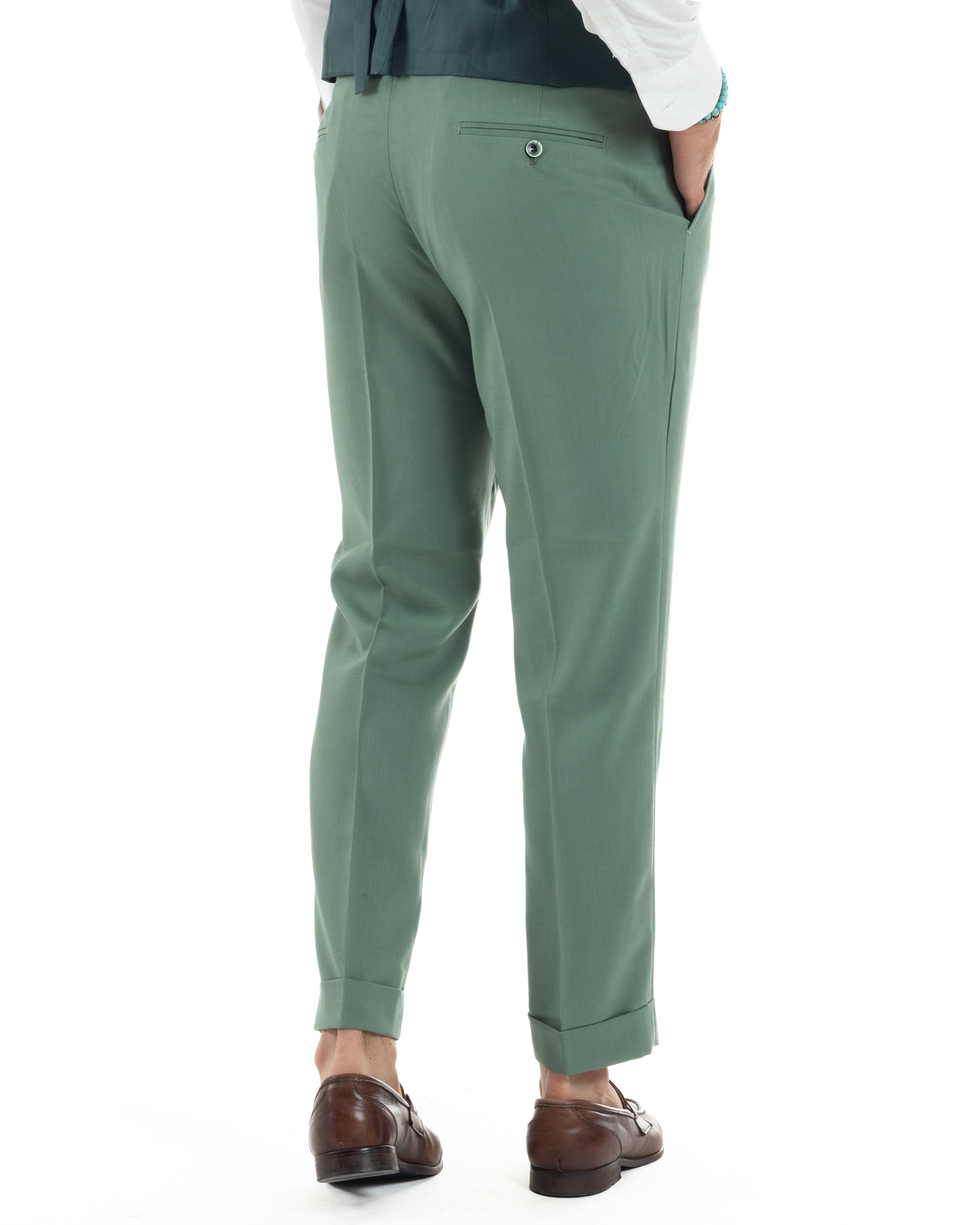 Abito Uomo Monopetto Vestito 3 Pezzi Completo Giacca Pantaloni Panciotto Elegante Sartoriale Melangiato Verde Salvia GIOSAL-AE1161A