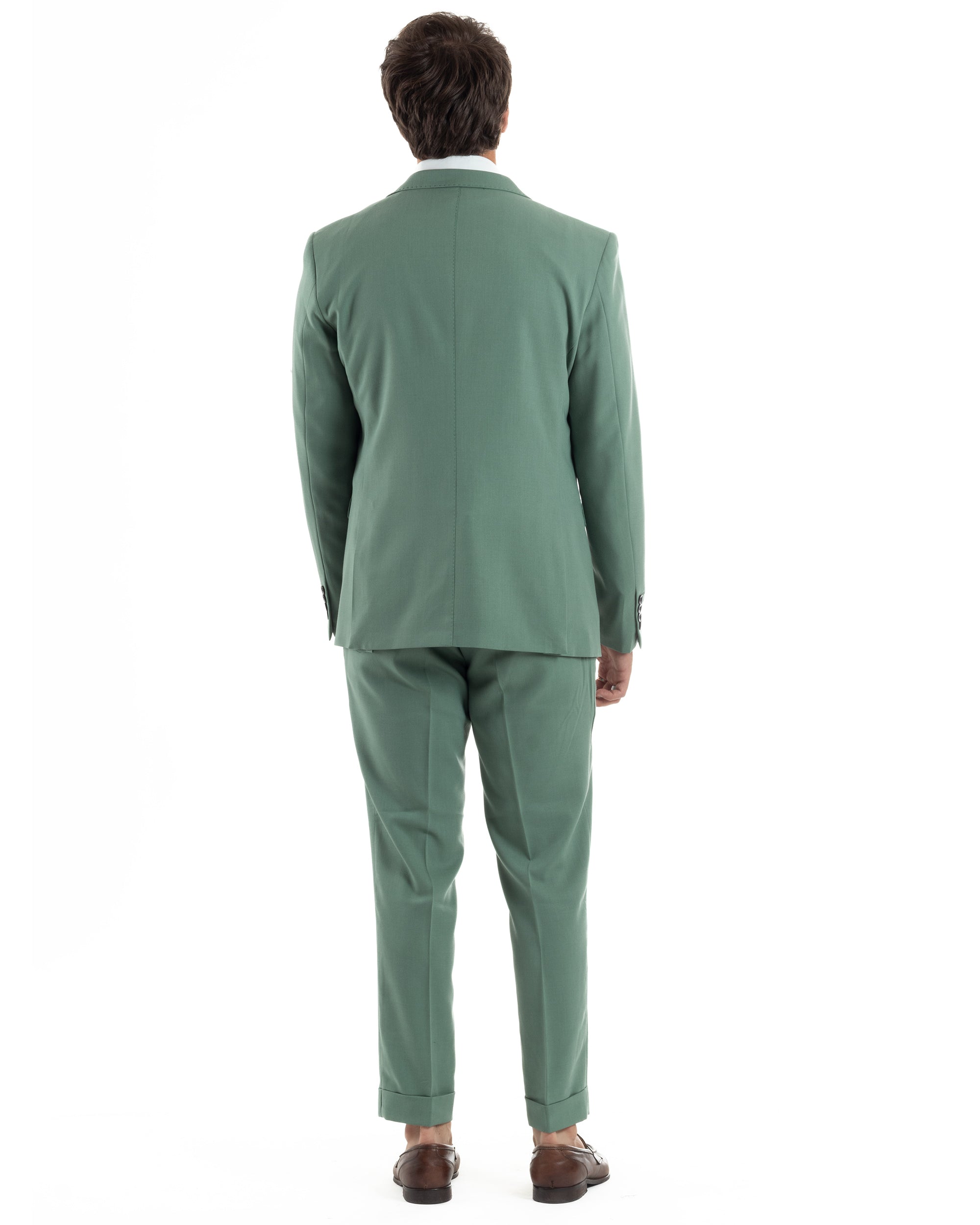 Abito Uomo Monopetto Vestito 3 Pezzi Completo Giacca Pantaloni Panciotto Elegante Sartoriale Melangiato Verde Salvia GIOSAL-AE1161A