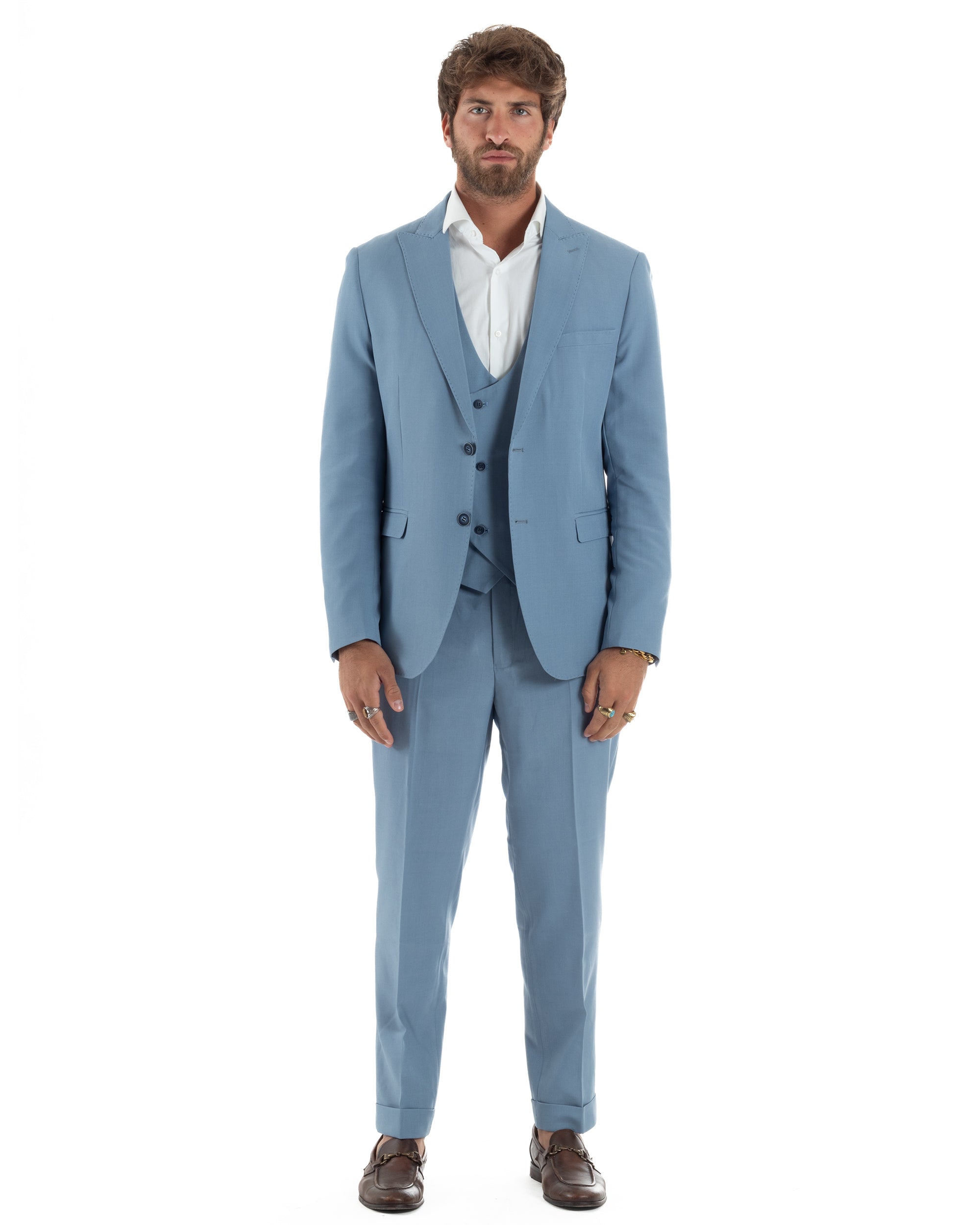 Abito Uomo Monopetto Vestito 3 Pezzi Completo Giacca Pantaloni Panciotto Elegante Sartoriale Melangiato Polvere GIOSAL-AE1160A