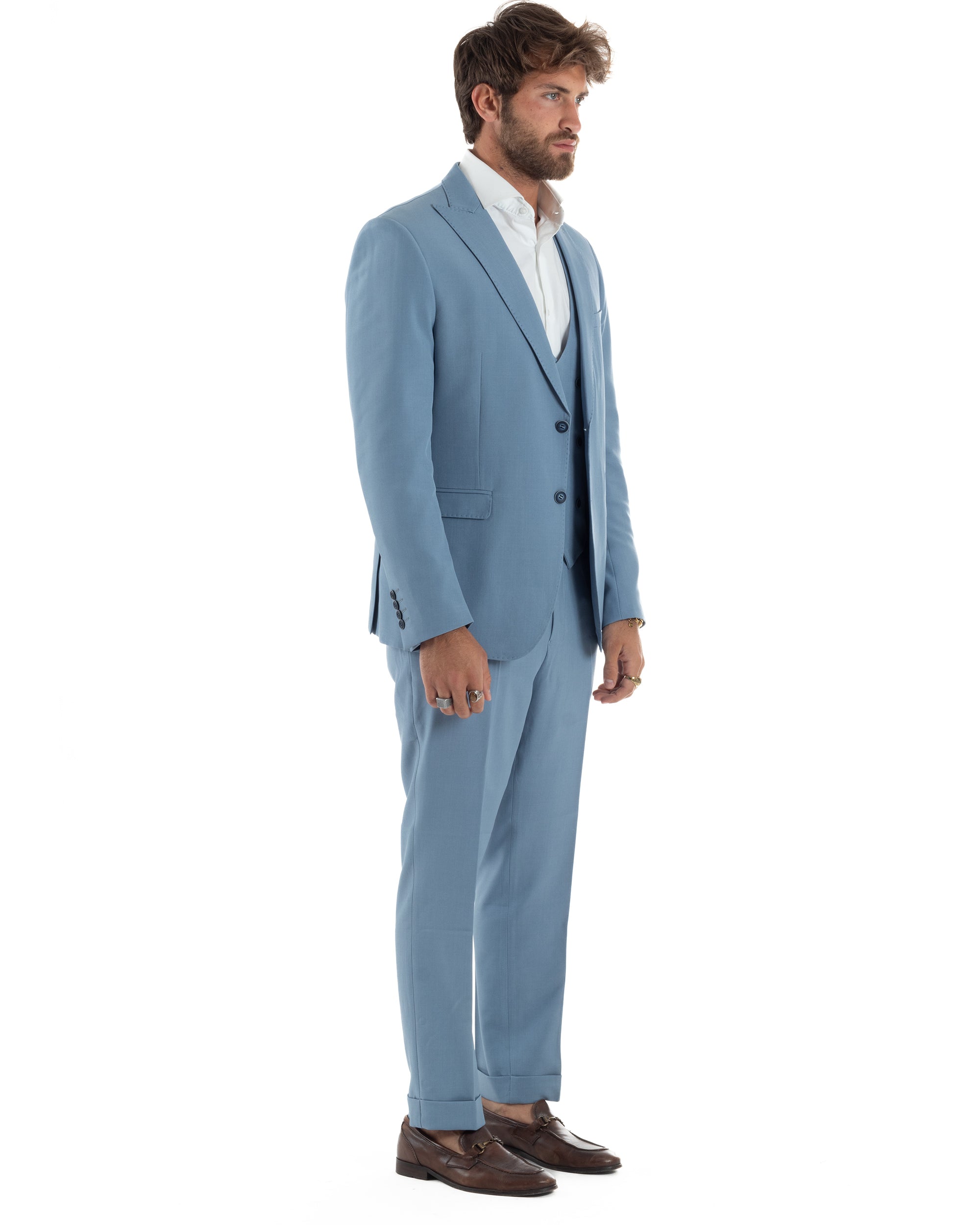 Abito Uomo Monopetto Vestito 3 Pezzi Completo Giacca Pantaloni Panciotto Elegante Sartoriale Melangiato Polvere GIOSAL-AE1160A