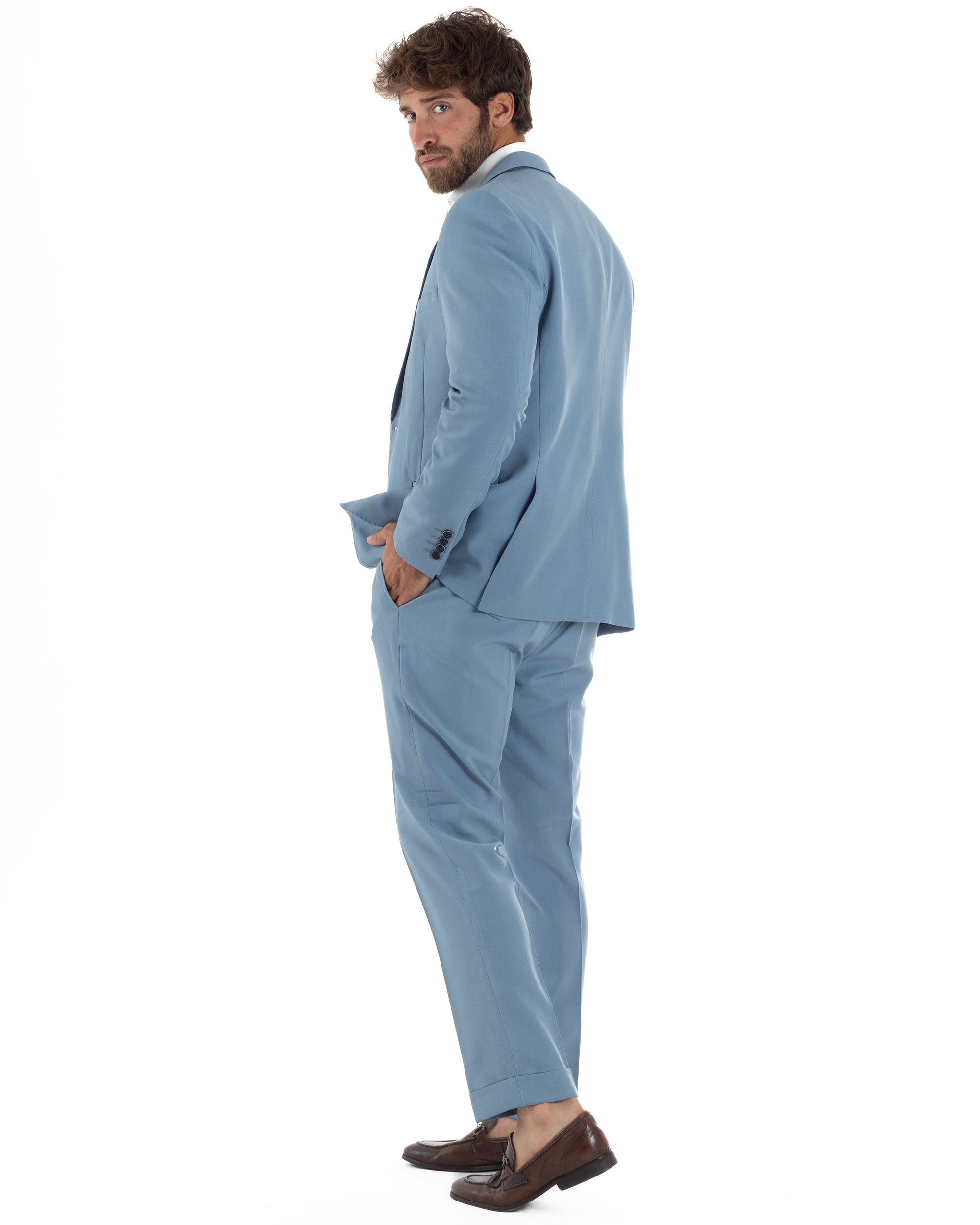 Abito Uomo Monopetto Vestito 3 Pezzi Completo Giacca Pantaloni Panciotto Elegante Sartoriale Melangiato Polvere GIOSAL-AE1160A