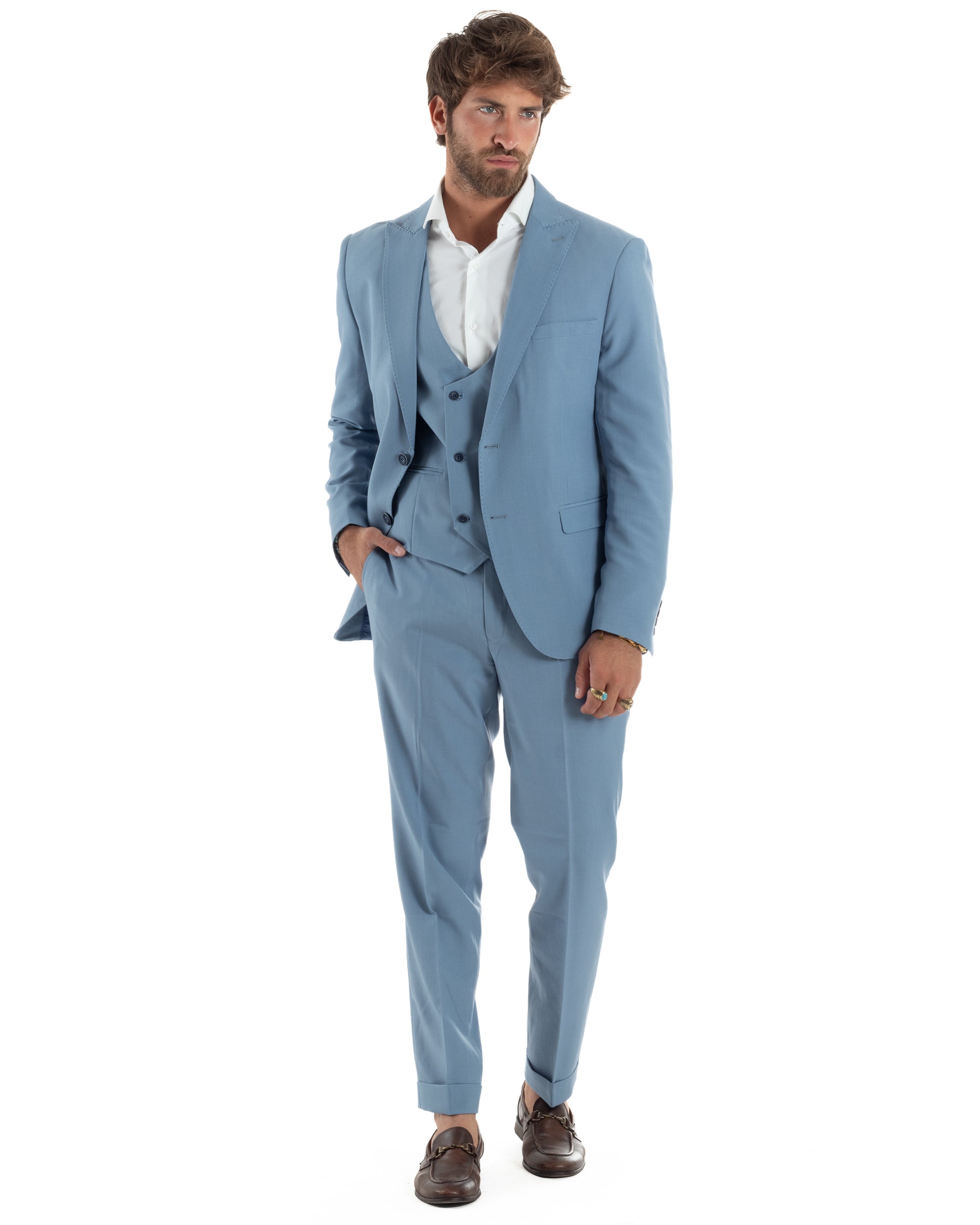 Abito Uomo Monopetto Vestito 3 Pezzi Completo Giacca Pantaloni Panciotto Elegante Sartoriale Melangiato Polvere GIOSAL-AE1160A