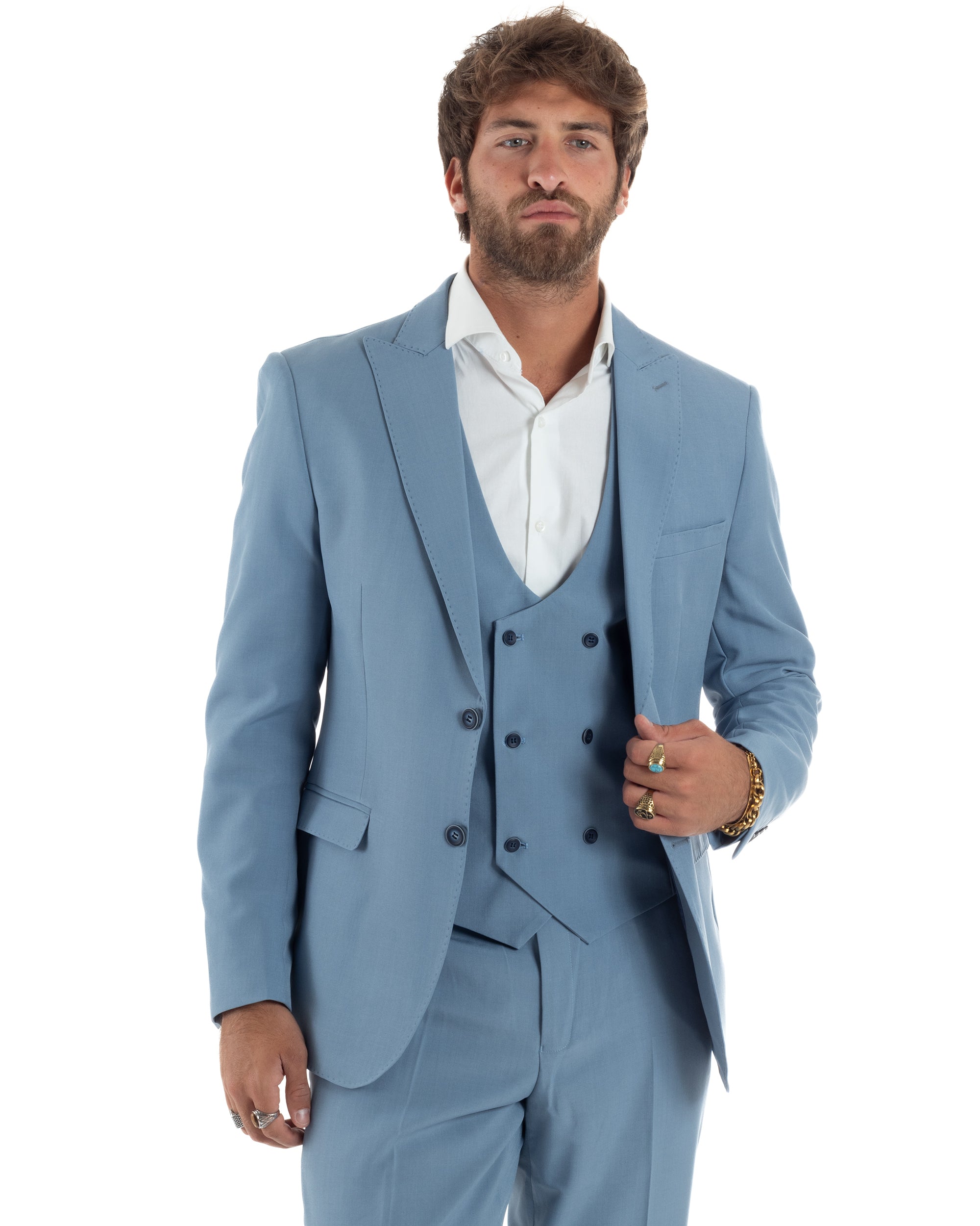 Abito Uomo Monopetto Vestito 3 Pezzi Completo Giacca Pantaloni Panciotto Elegante Sartoriale Melangiato Polvere GIOSAL-AE1160A