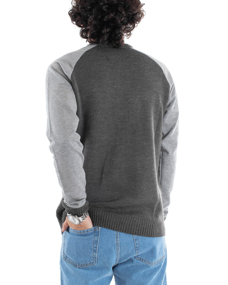 Maglioncino Uomo Maglia Girocollo Grigio Melangiato Trecce GIOSAL-M1665A